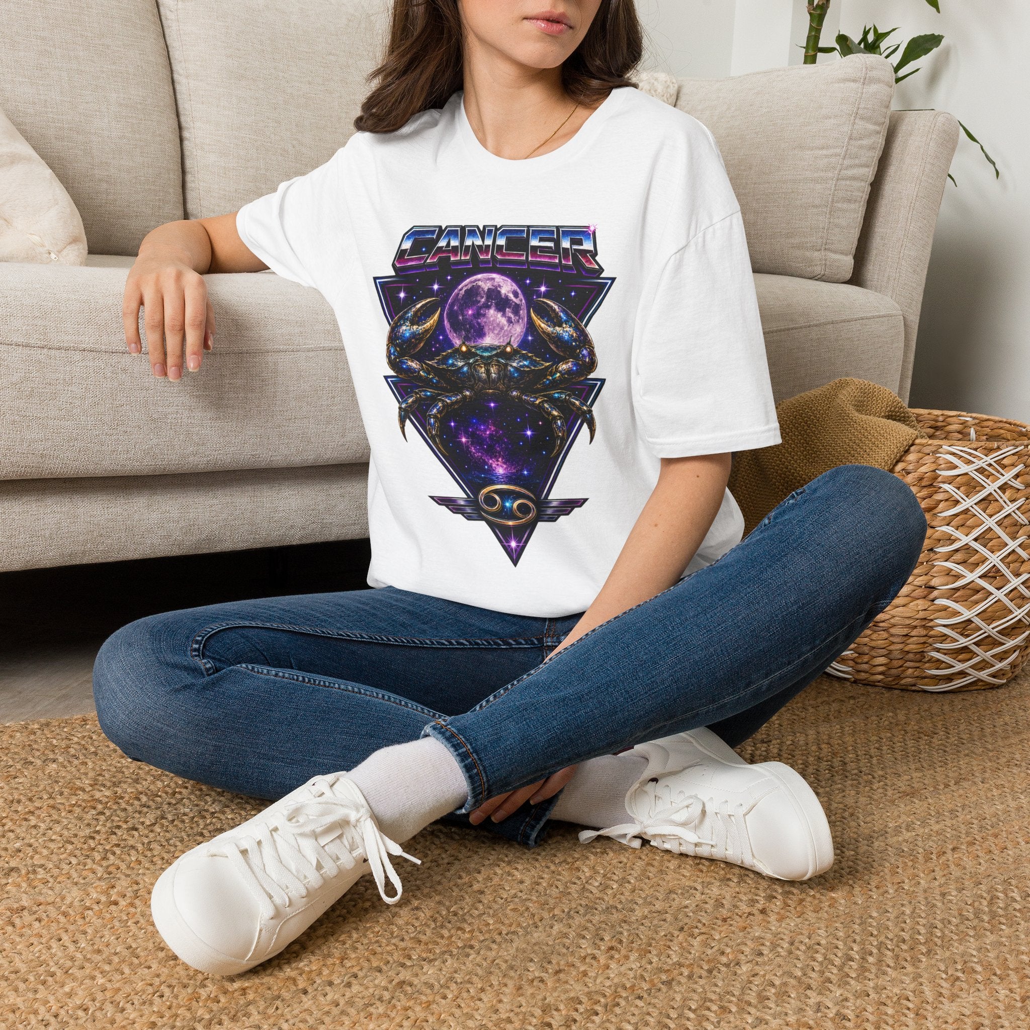 Cancer Zodiac T‑Shirt — Retro Cosmic Crab Design (Astrology Moon Graphic)