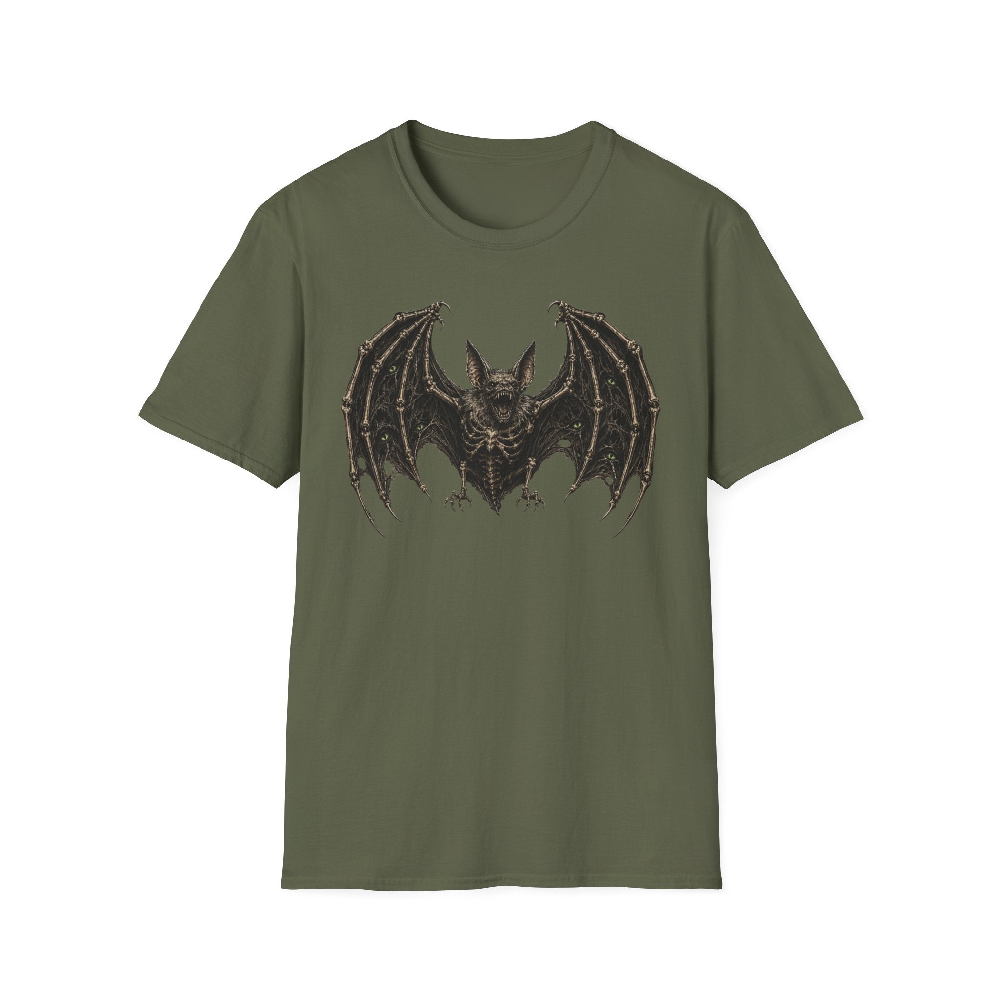 Gothic Skeletal Bat Graphic T-Shirt