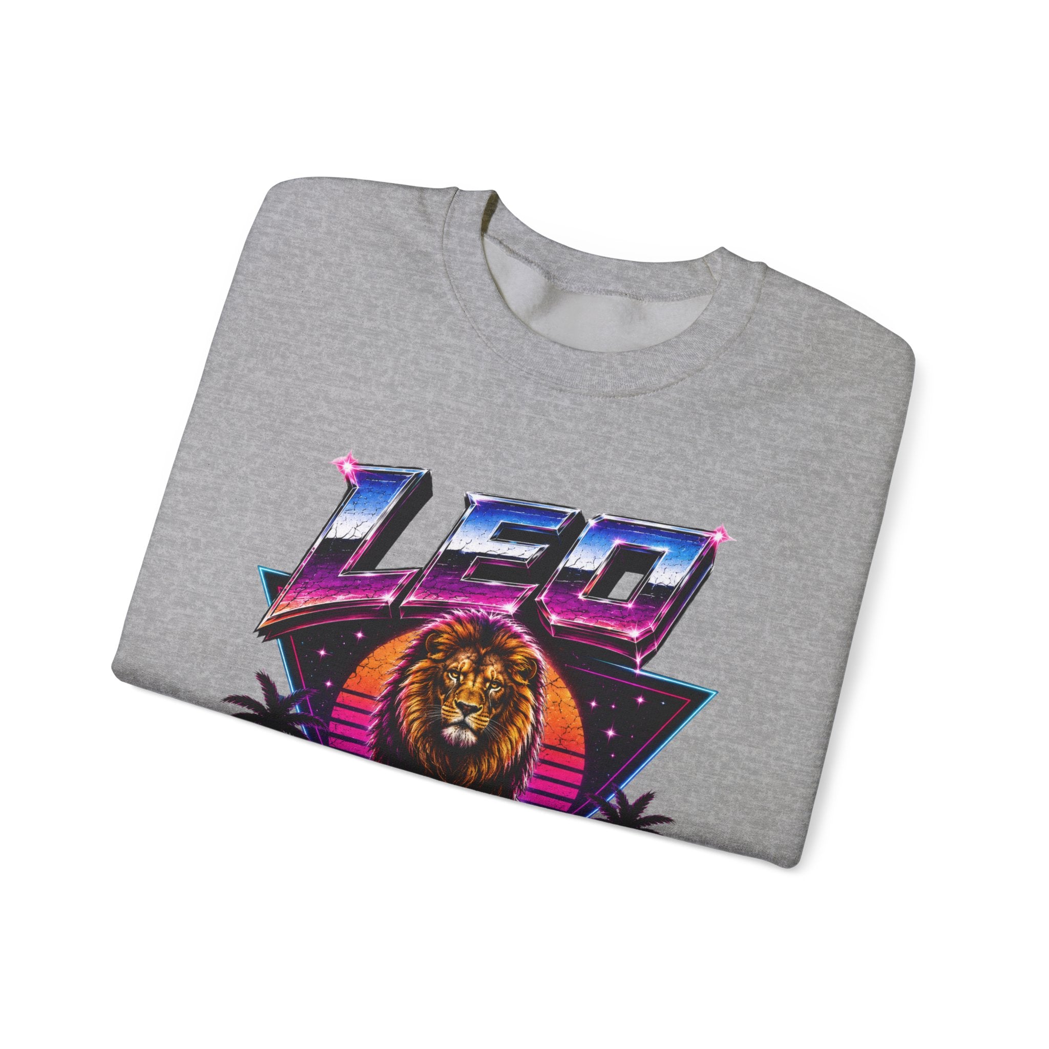 Leo Zodiac Crewneck Sweatshirt — Retro Neon Lion Astrology Design