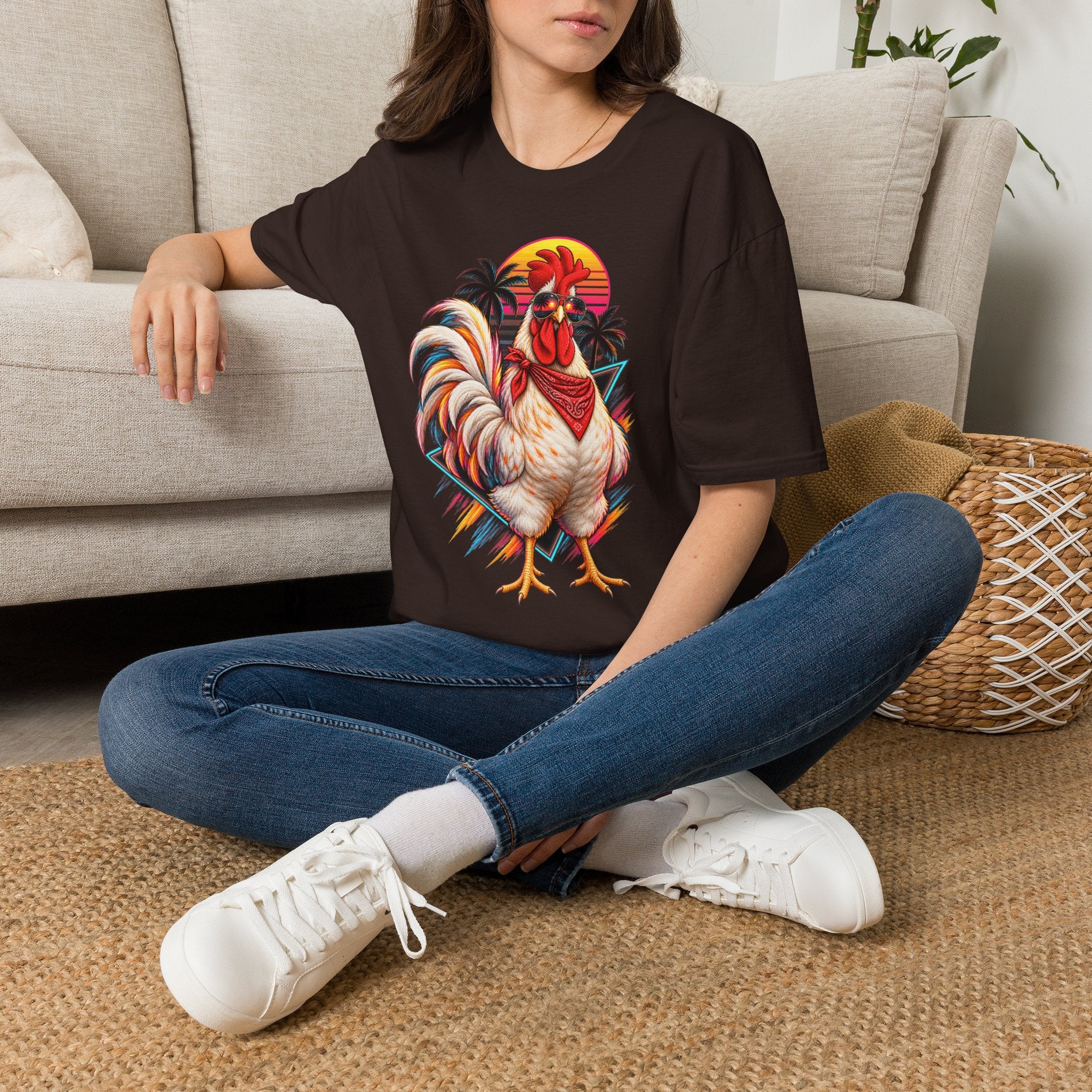 Rooster Sunset T-Shirt — Tropical Rooster Graphic Tee
