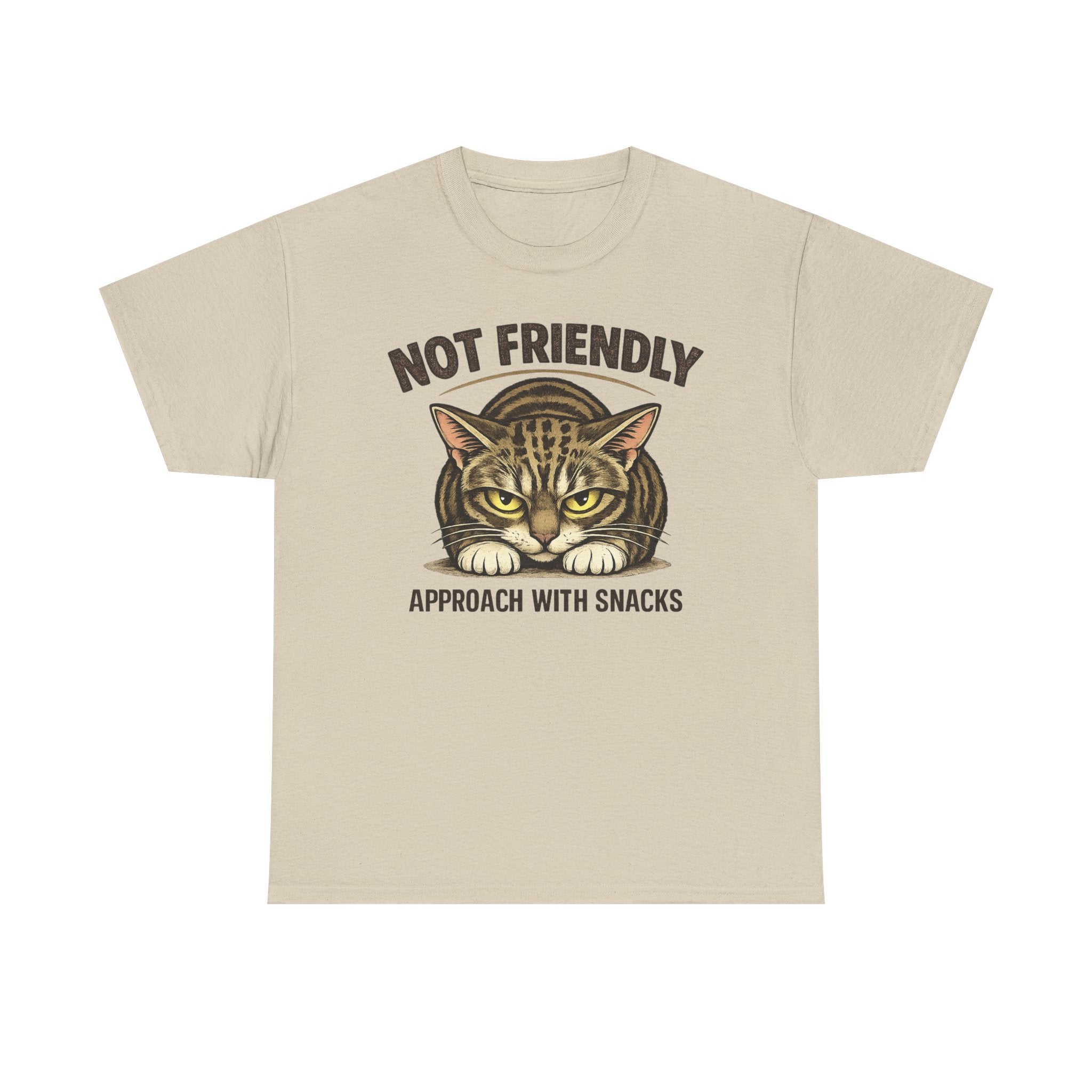 Not Friendly Cat T-Shirt — Graphic Tee "Approach With Snacks"