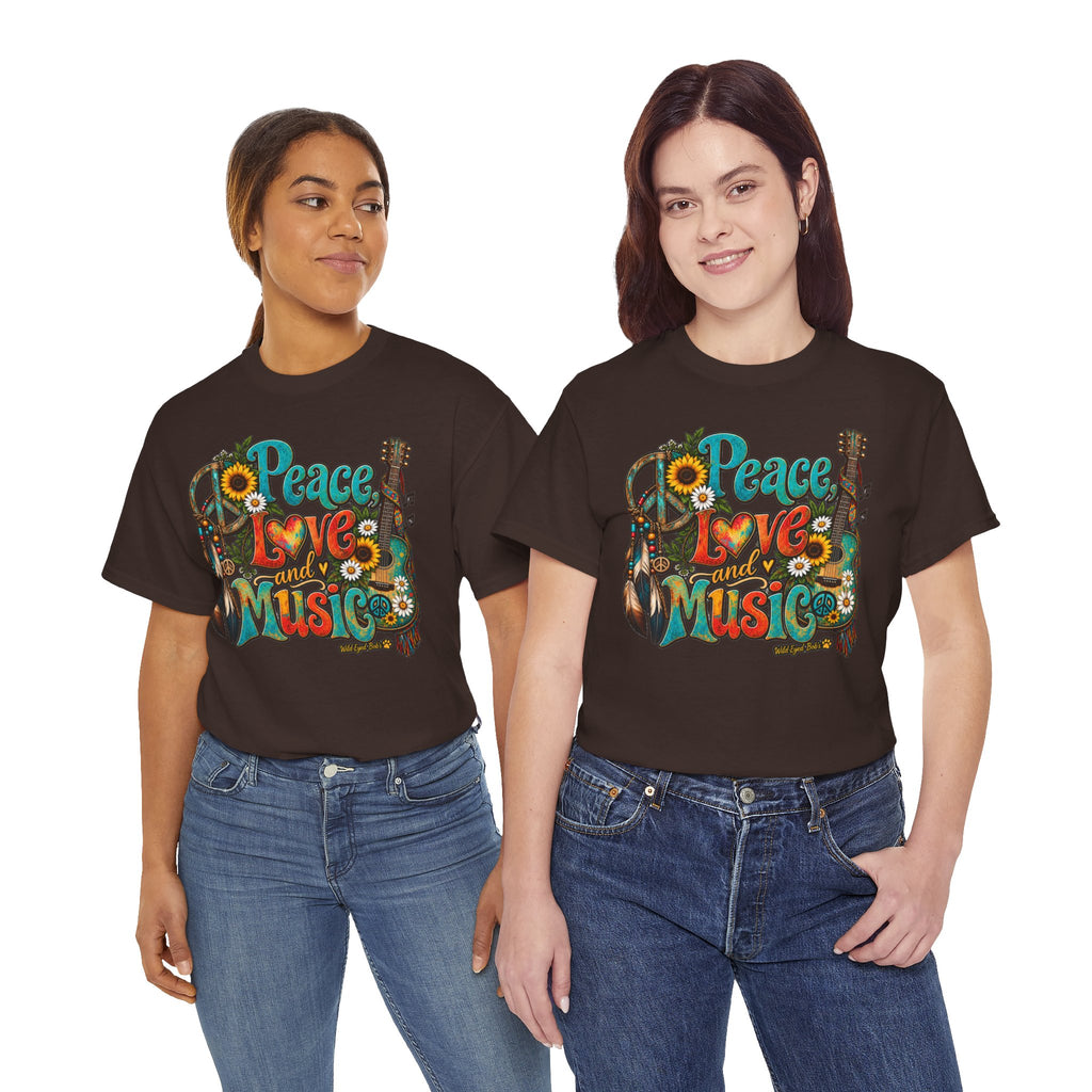 Peace Love Music T-Shirt — Retro Hippie Sunflower Graphic Tee