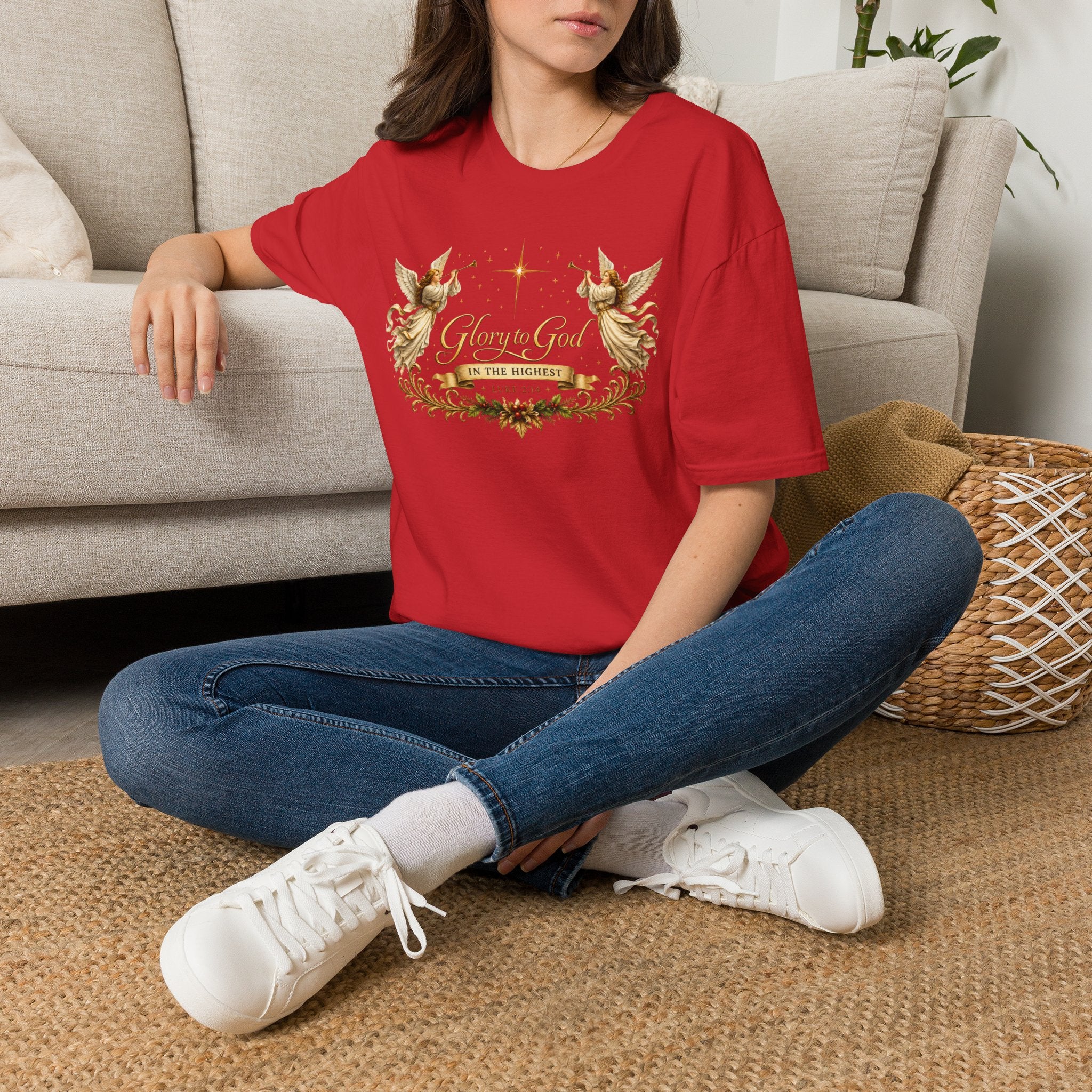 Glory to God Angel Christmas T-Shirt — "In the Highest" Nativity Holiday Tee