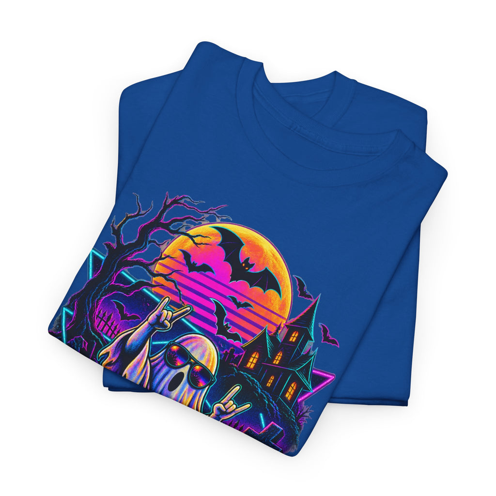 Halloween Neon Ghost Tee — Retro Spooky Pumpkin Graphic Shirt