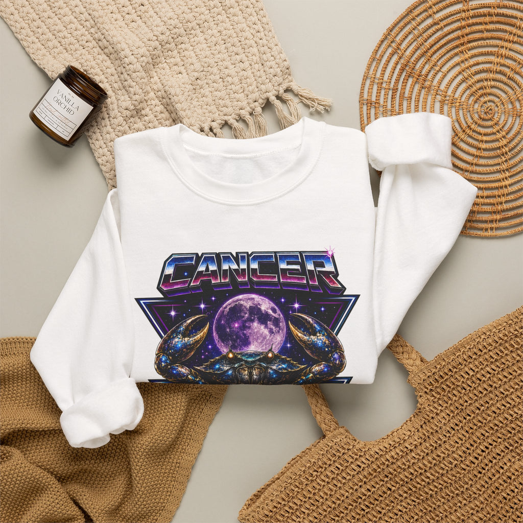 Cancer Zodiac Crewneck Sweatshirt — Retro Cosmic Crab Astrology Design