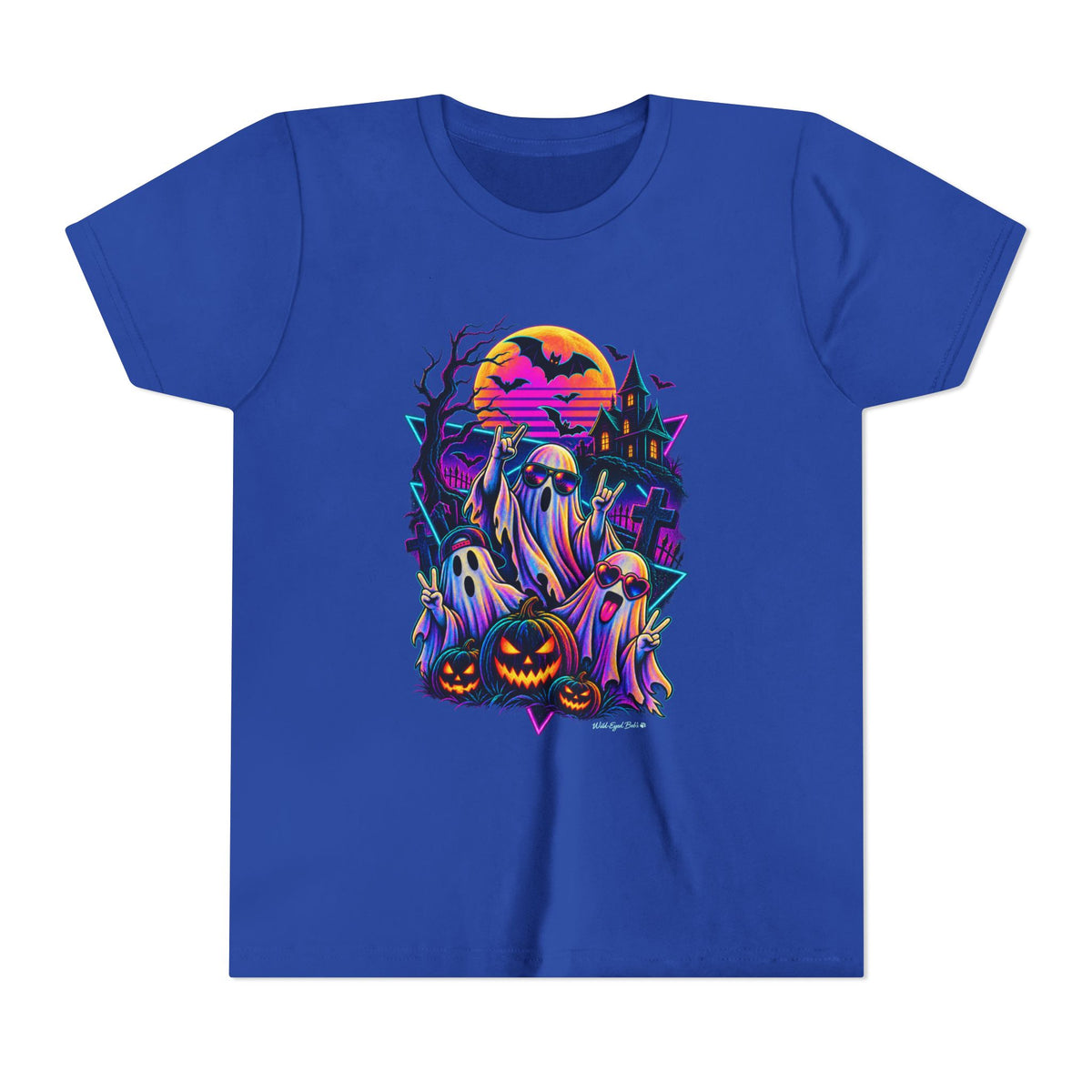 Youth Halloween Ghosts T‑Shirt — Neon Retro Pumpkin Tee