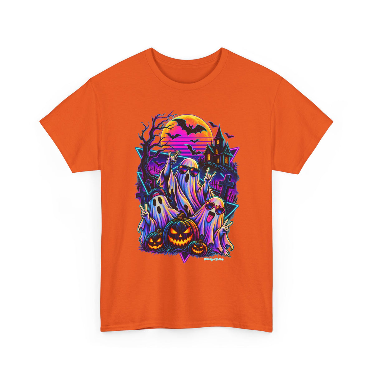 Halloween Neon Ghost Tee — Retro Spooky Pumpkin Graphic Shirt