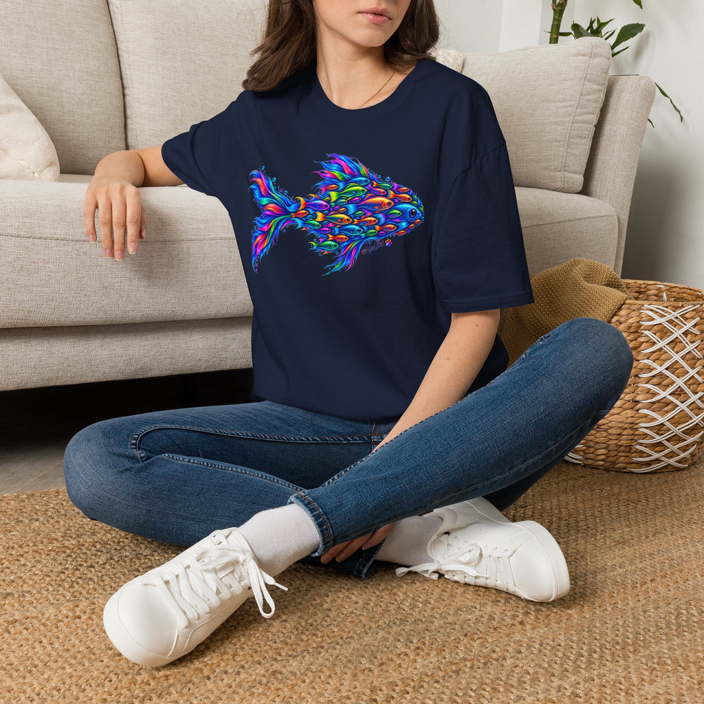Colorful Fish Graphic T-Shirt — Vibrant Psychedelic Aquarium Art Tee