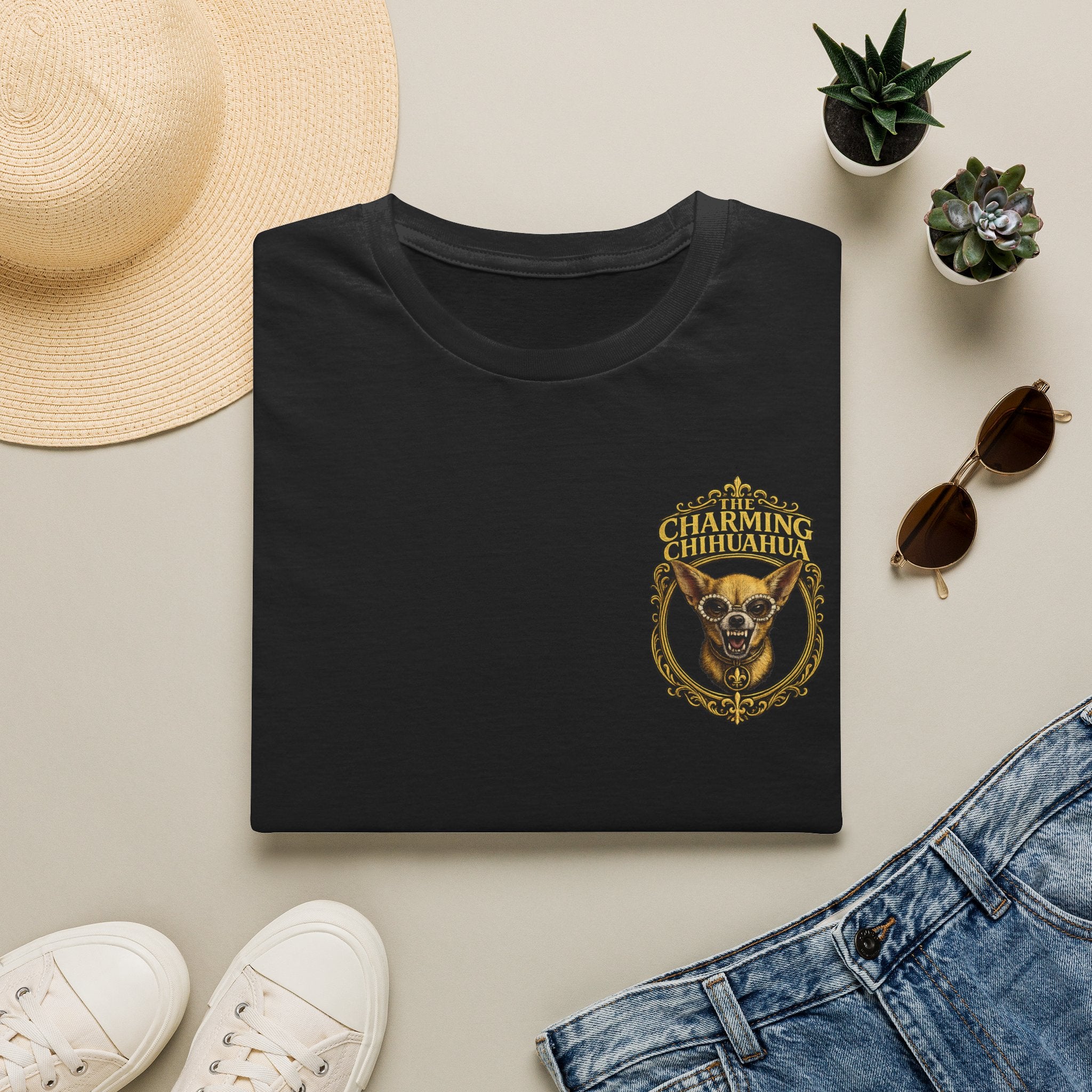 Chihuahua-Charming Chihuahua Graphic Tee — “The Charming Chihuahua” Cute Dog Lover T-Shirt --front and back print
