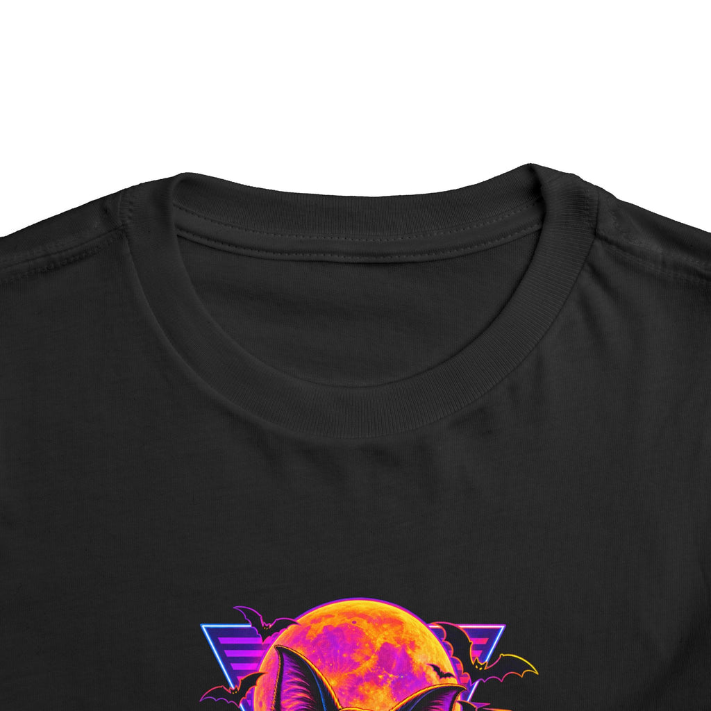 Toddler Tee — Neon Halloween Bat Cat with Pumpkin Graphic