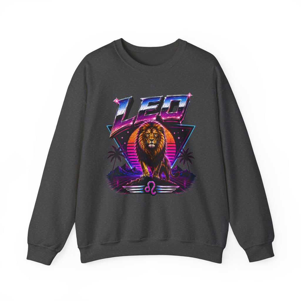Leo Zodiac Crewneck Sweatshirt — Retro Neon Lion Astrology Design