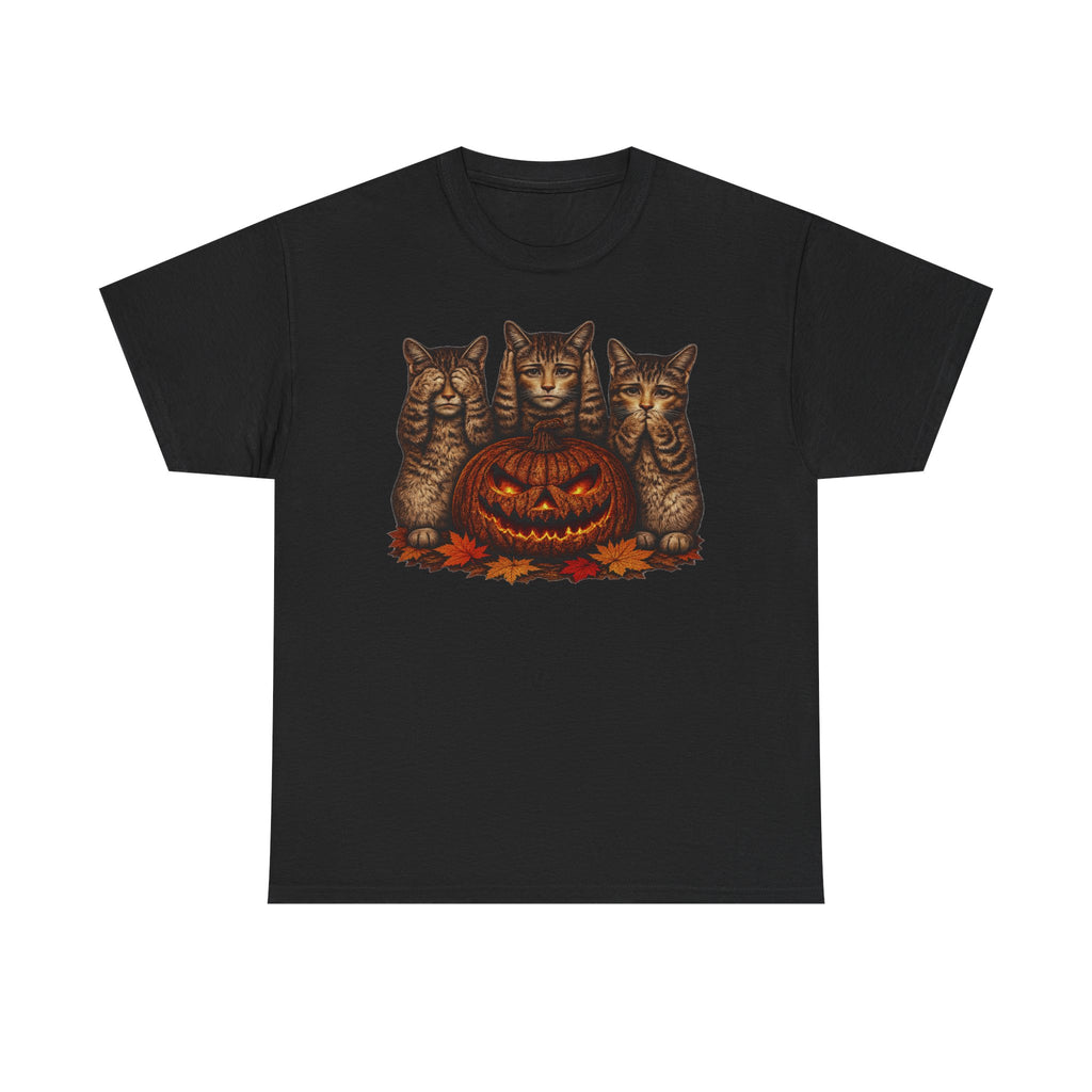 Halloween Cats T-Shirt — Trio of Kittens with Jack-O'-Lantern Fall Tee