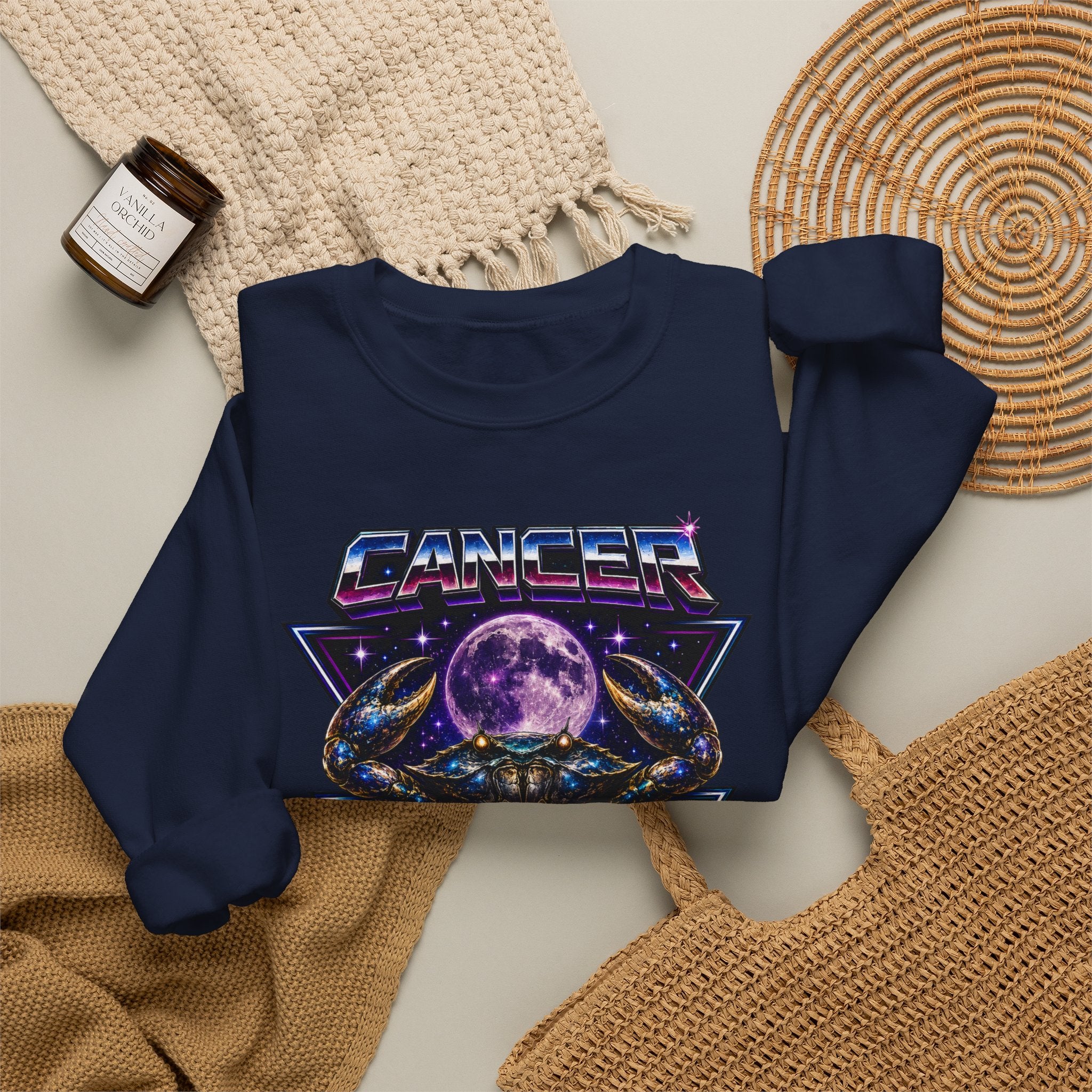 Cancer Zodiac Crewneck Sweatshirt — Retro Cosmic Crab Astrology Design
