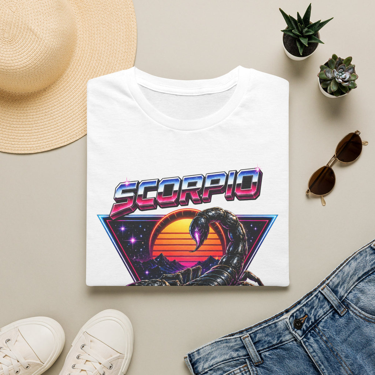 Scorpio Retro Sunset T‑Shirt — 80s Neon Scorpion Zodiac Tee