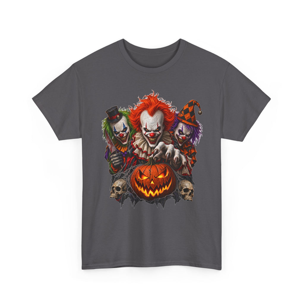 Horror Clown Trio Halloween T-Shirt — Scary Clown Pumpkin Design