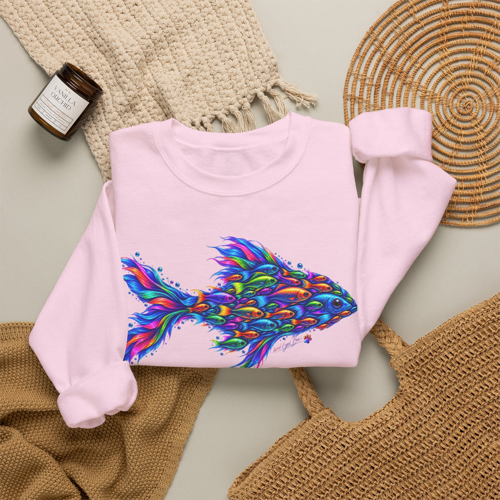 Colorful Fish Crewneck Sweatshirt — Vibrant Psychedelic Fish Graphic