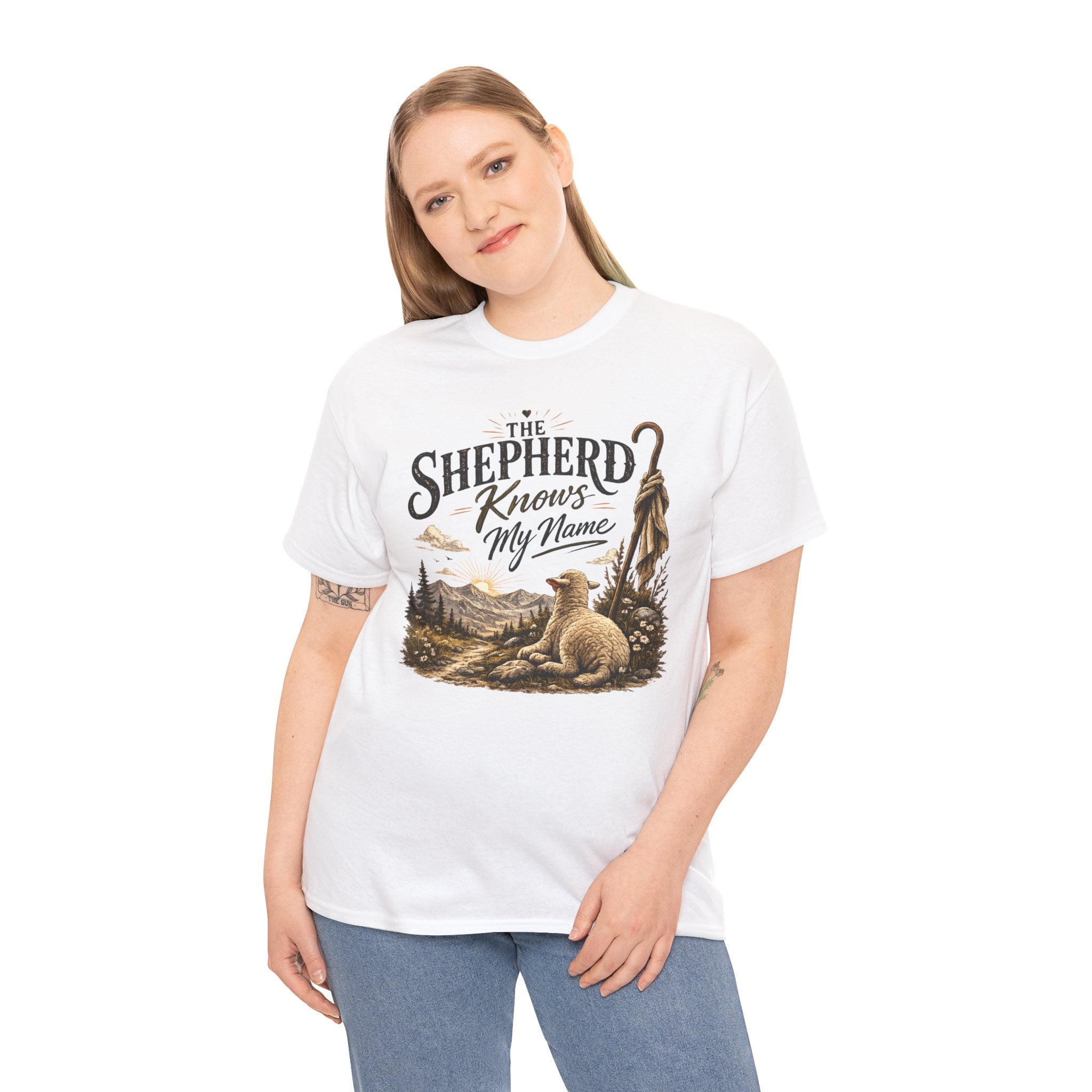 The Shepherd Knows My Name T‑Shirt — Christian Faith Tee with Shepherd & Sheep Design