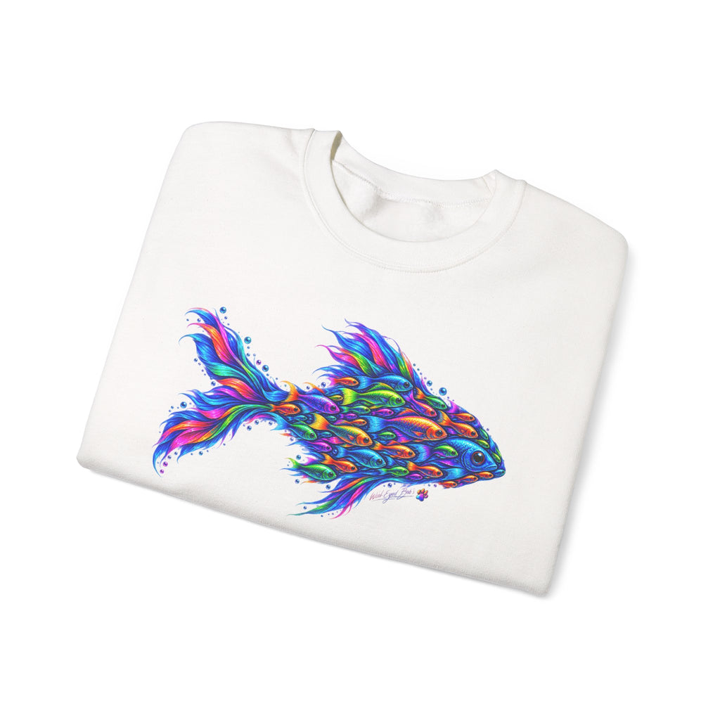 Colorful Fish Crewneck Sweatshirt — Vibrant Psychedelic Fish Graphic