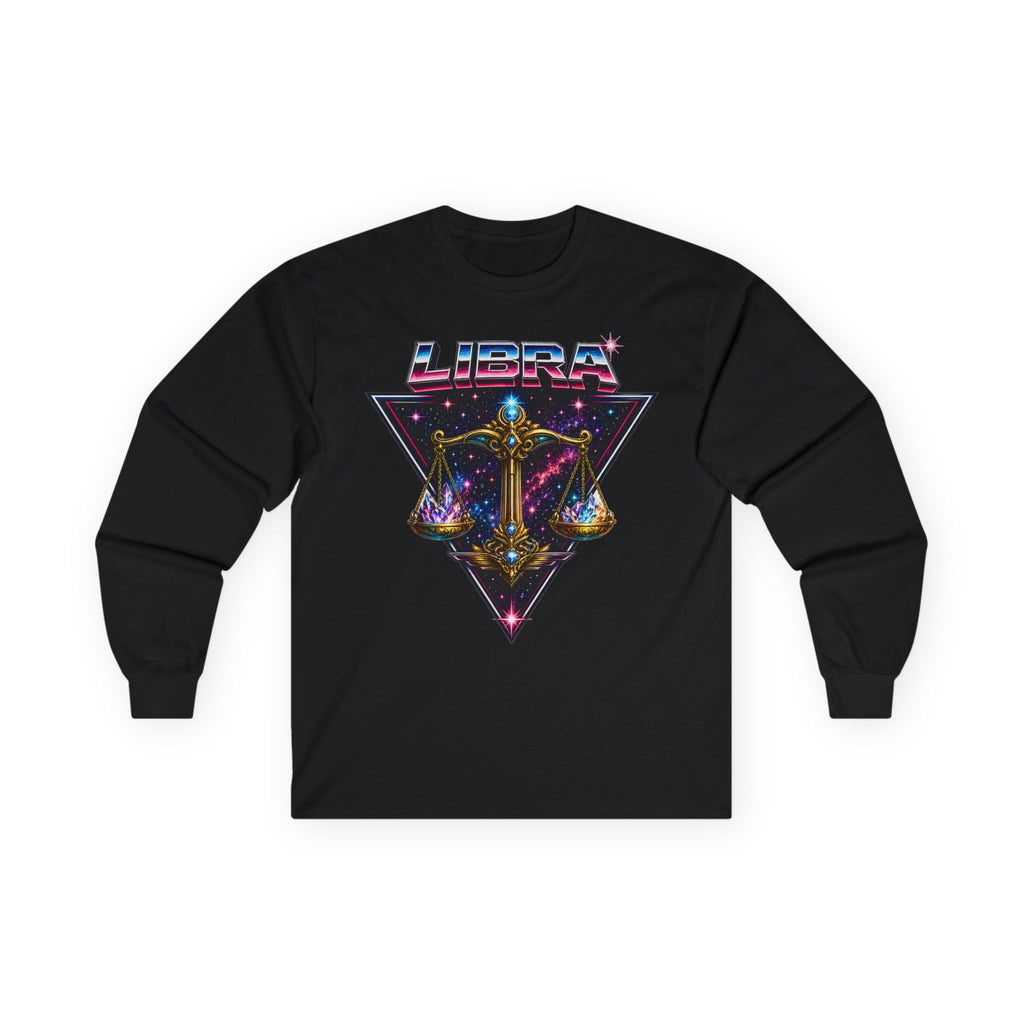 Libra Zodiac Scales Long Sleeve Tee — Retro Cosmic Astrology Shirt