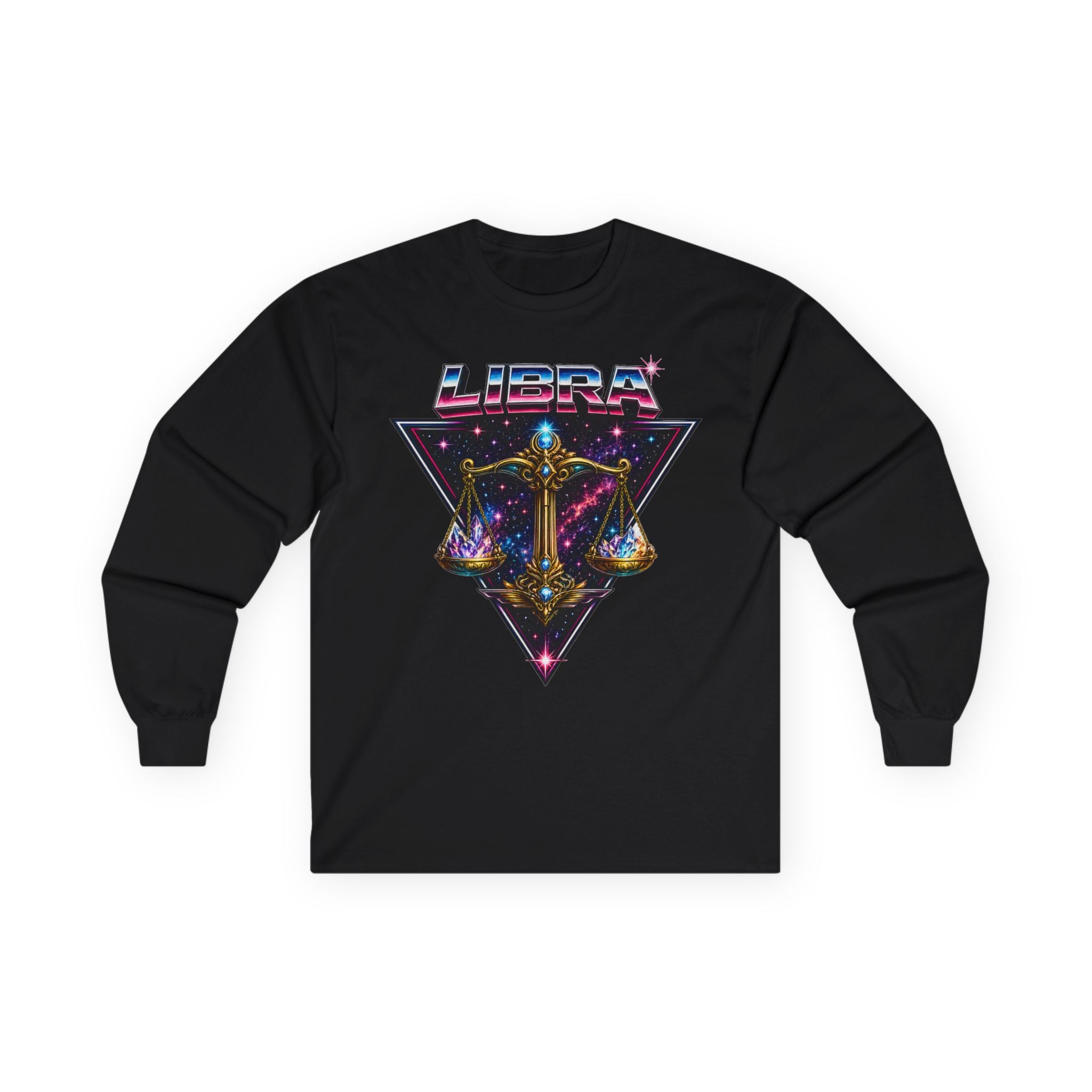 Libra Zodiac Scales Long Sleeve Tee — Retro Cosmic Astrology Shirt