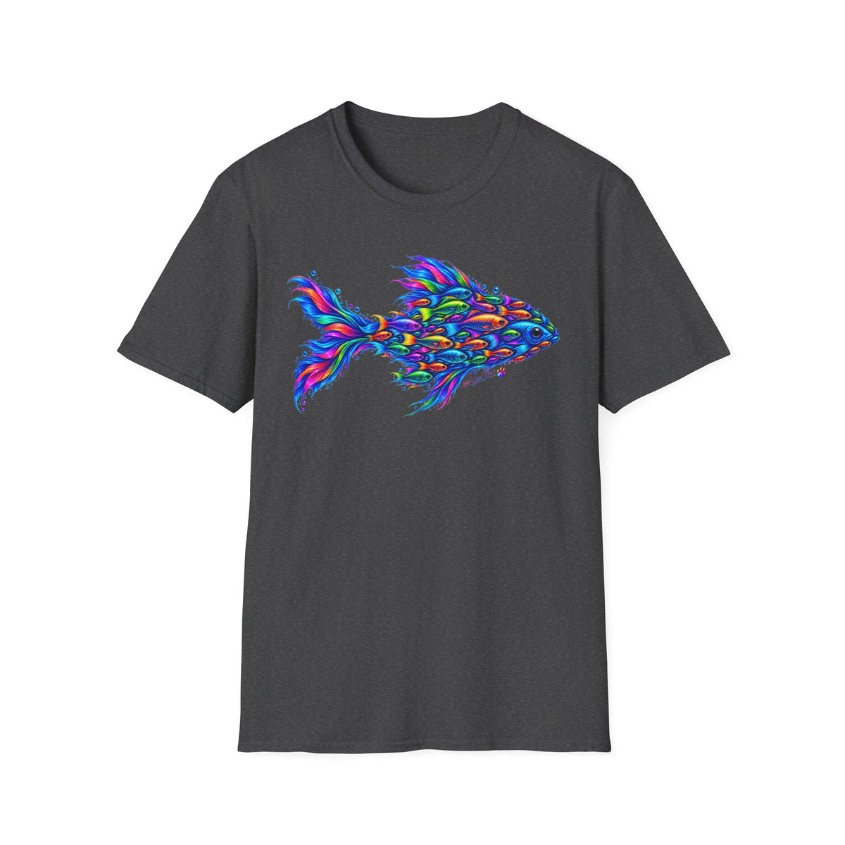 Colorful Fish Graphic T-Shirt — Vibrant Psychedelic Aquarium Art Tee