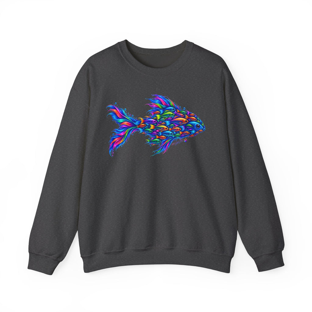 Colorful Fish Crewneck Sweatshirt — Vibrant Psychedelic Fish Graphic
