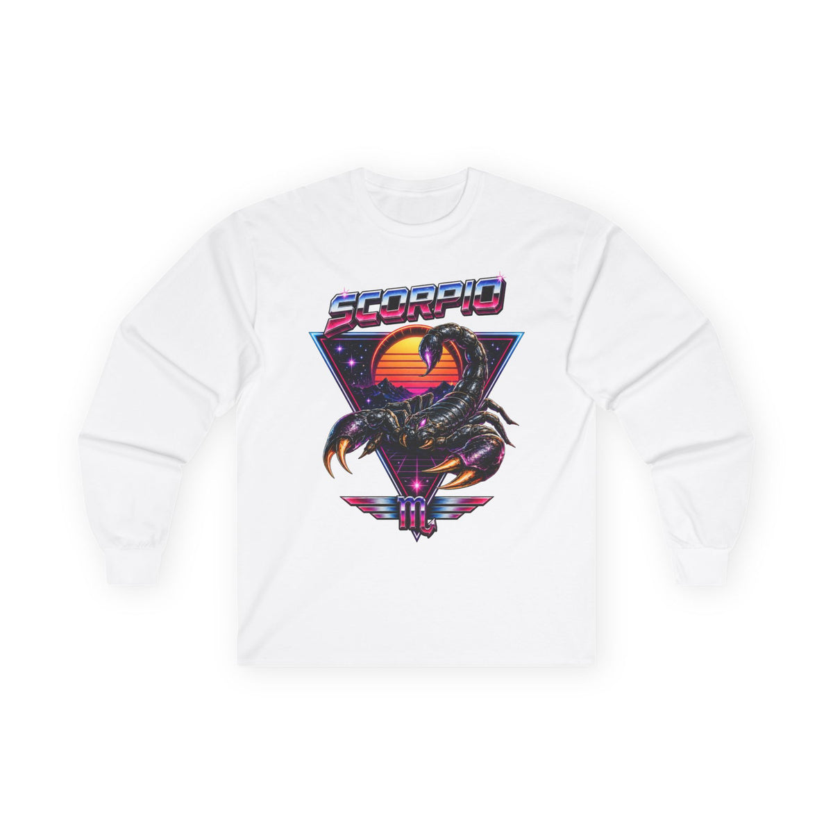 Scorpio Retro Sunset Long Sleeve Tee — Vintage 80s Scorpion Zodiac Shirt