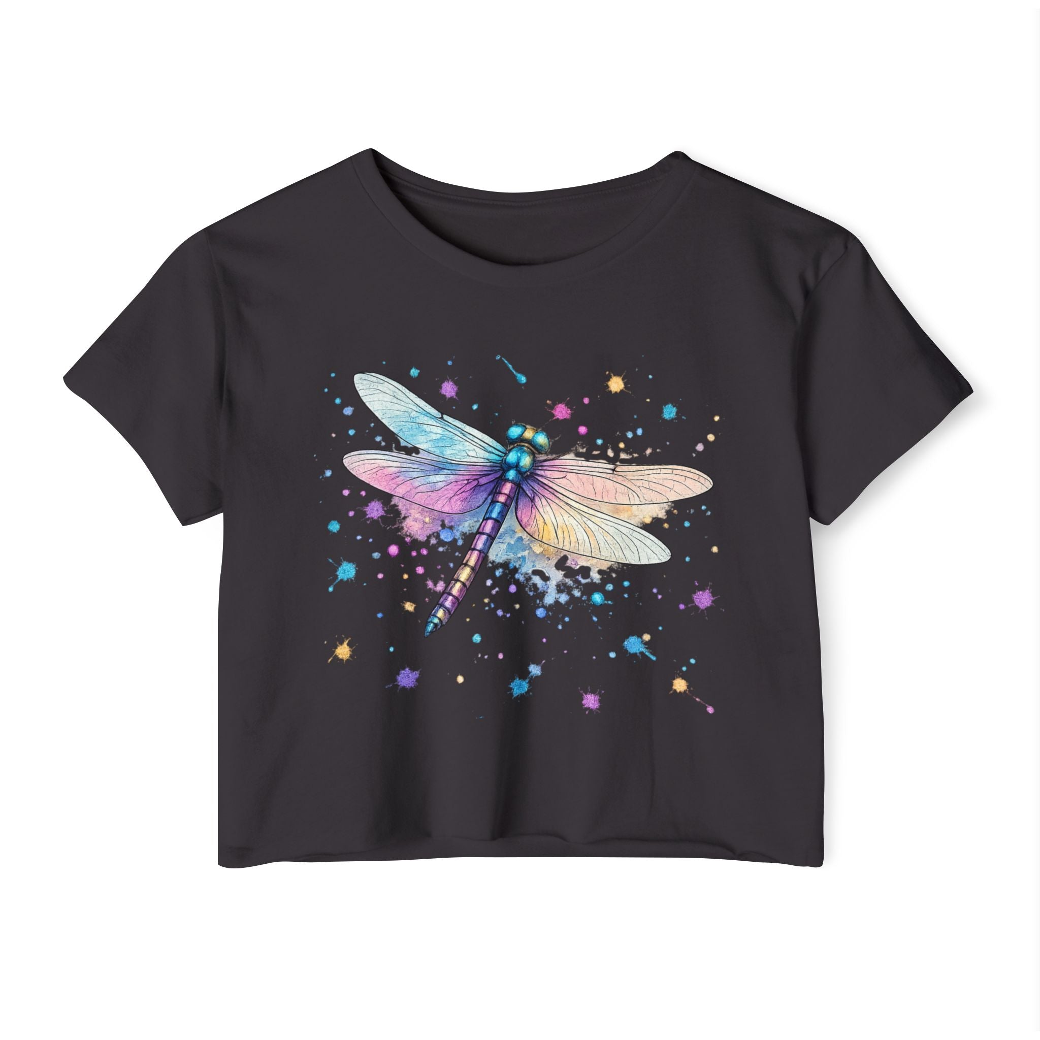 Dragonfly Watercolor Crop Top — Women's Festival Boho Tee