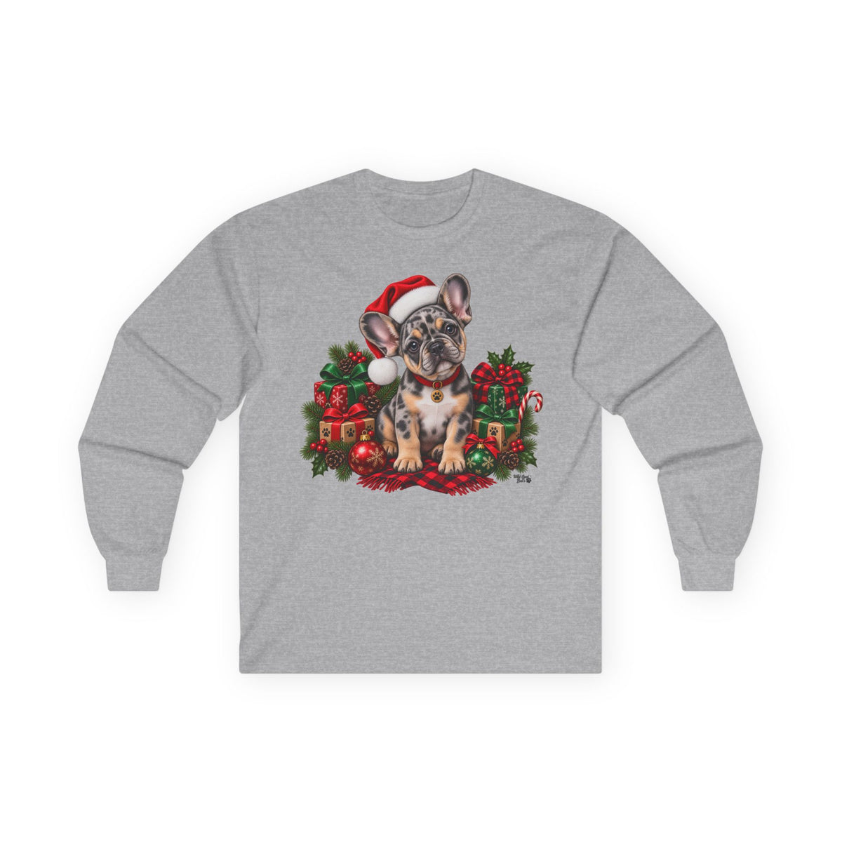 Christmas French Bulldog Long Sleeve Tee — Santa Puppy Holiday Shirt