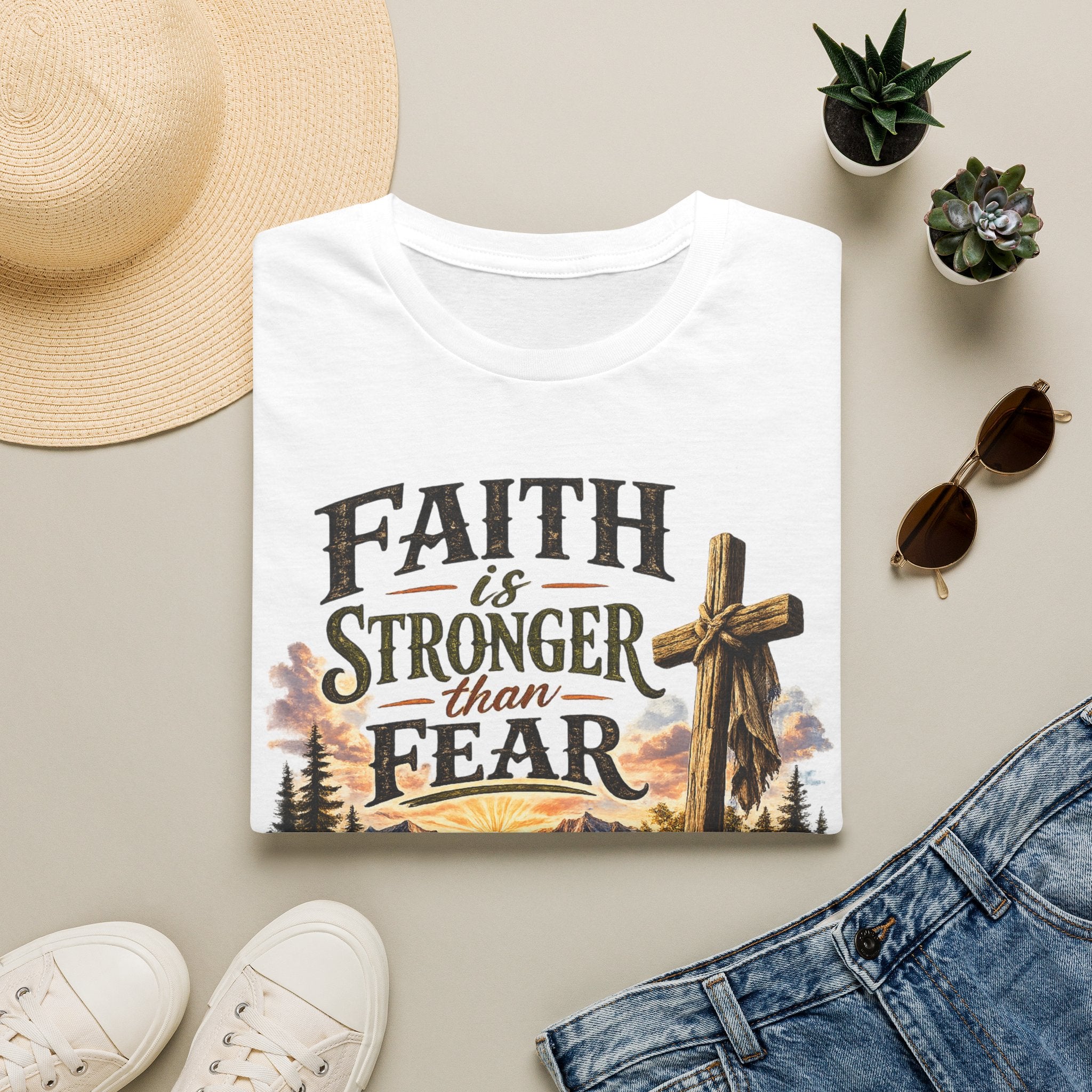 Faith Is Stronger Than Fear T-Shirt — Christian Cross Inspirational Tee