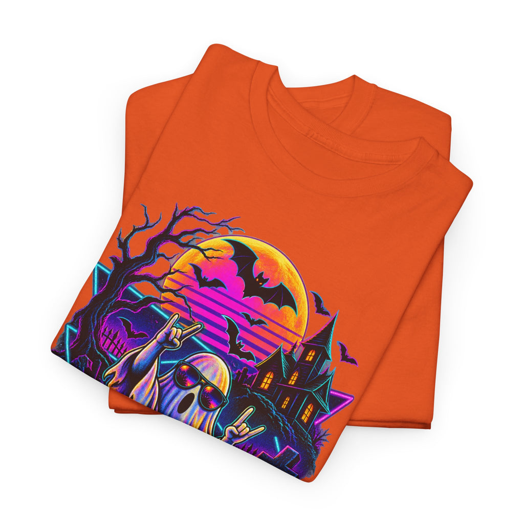 Halloween Neon Ghost Tee — Retro Spooky Pumpkin Graphic Shirt