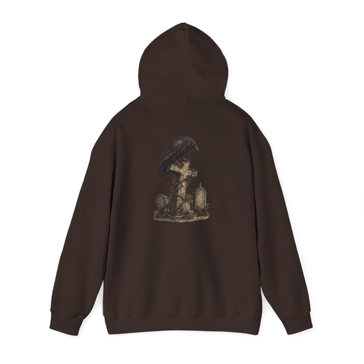 Gothic Graveyard Raven Hoodie — Dark Fantasy Moonlit Ruins Raven On a Cross Graphic Sweatshirt