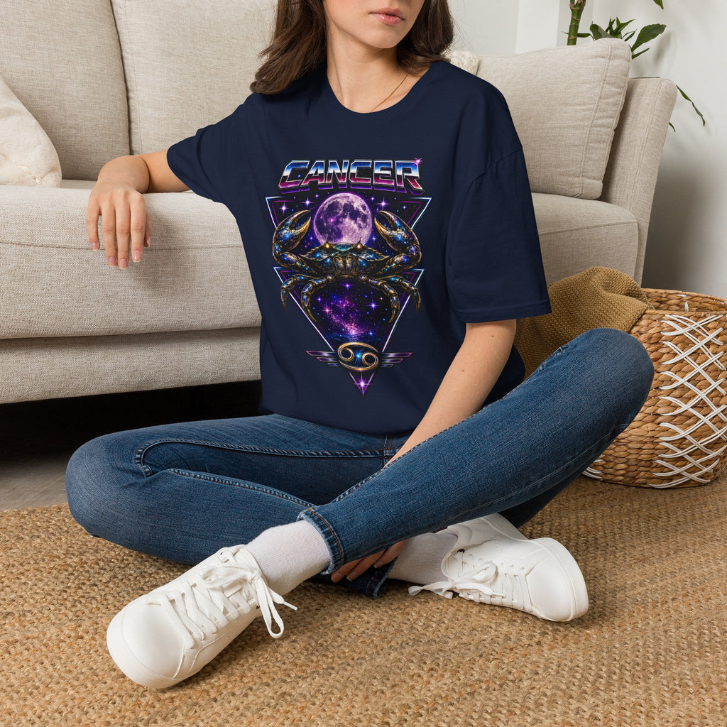 Cancer Zodiac T‑Shirt — Retro Cosmic Crab Design (Astrology Moon Graphic)