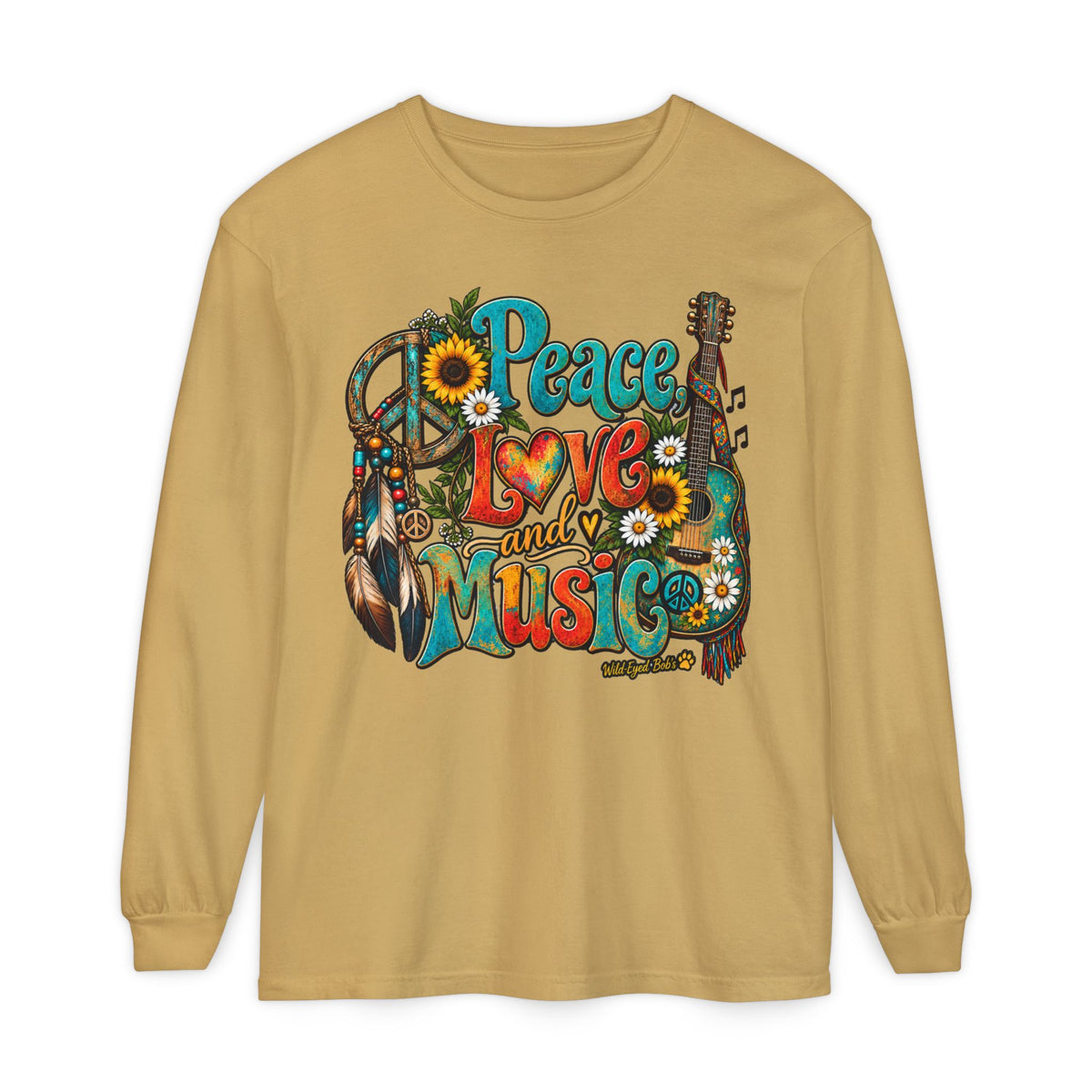 Peace Love and Music Long Sleeve Boho Style Tee