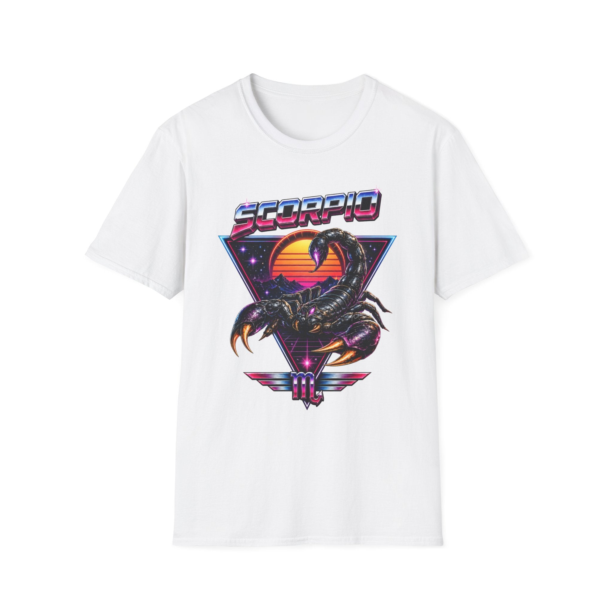 Scorpio Retro Sunset T‑Shirt — 80s Neon Scorpion Zodiac Tee