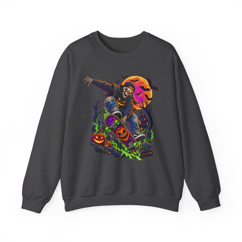 Halloween Skeleton Graveyard Sweatshirt — Spooky Pumpkin & Bats Crewneck