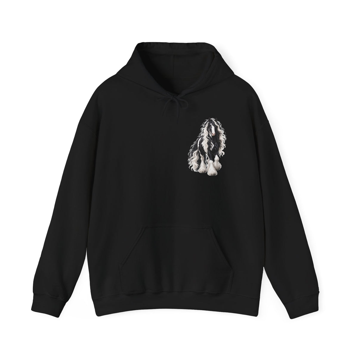 Gypsy Vanner Horse Pocket Hoodie — Small Chest Art, Equestrian Sweatshirt