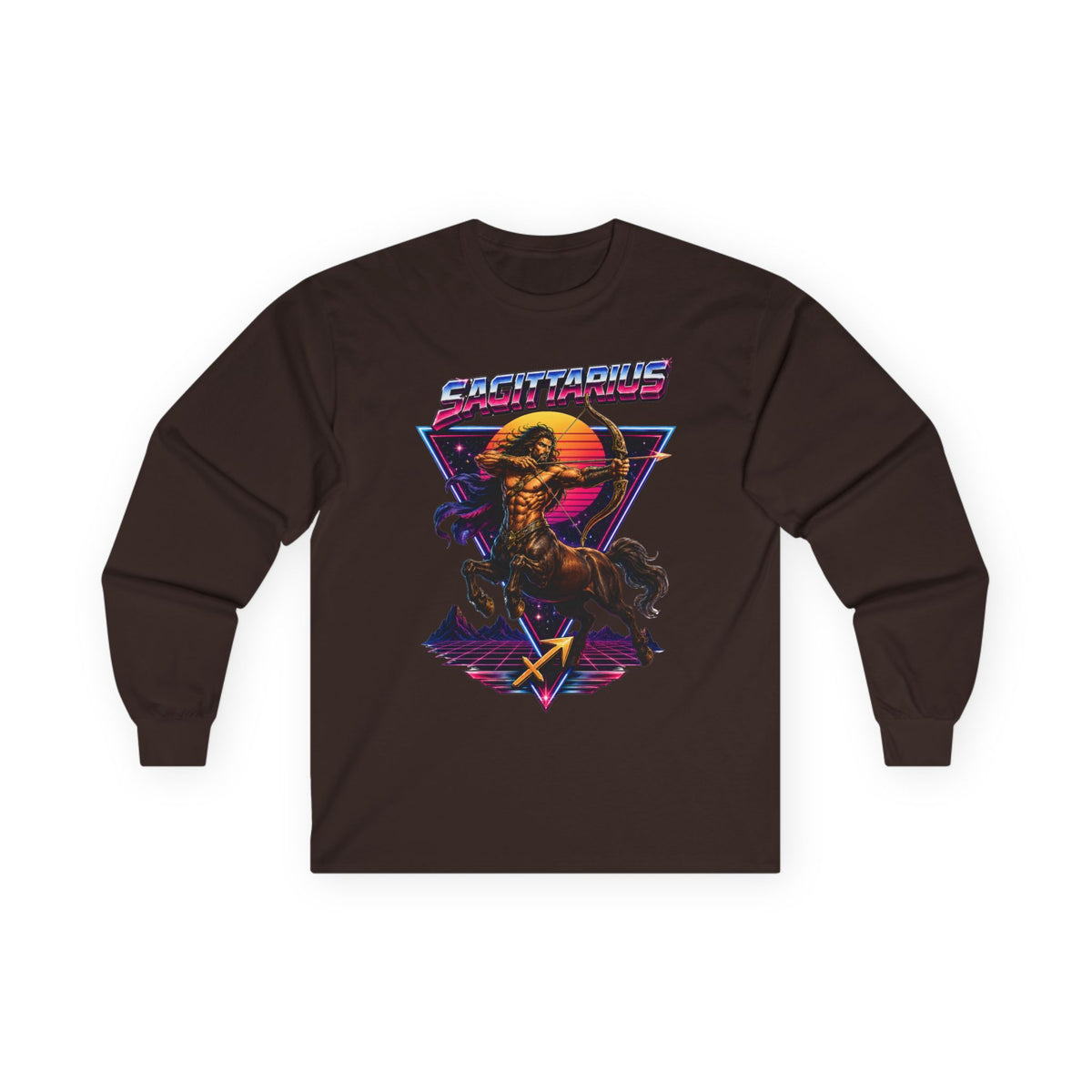 Retro Synthwave Centaur Long Sleeve Zodiac Tee