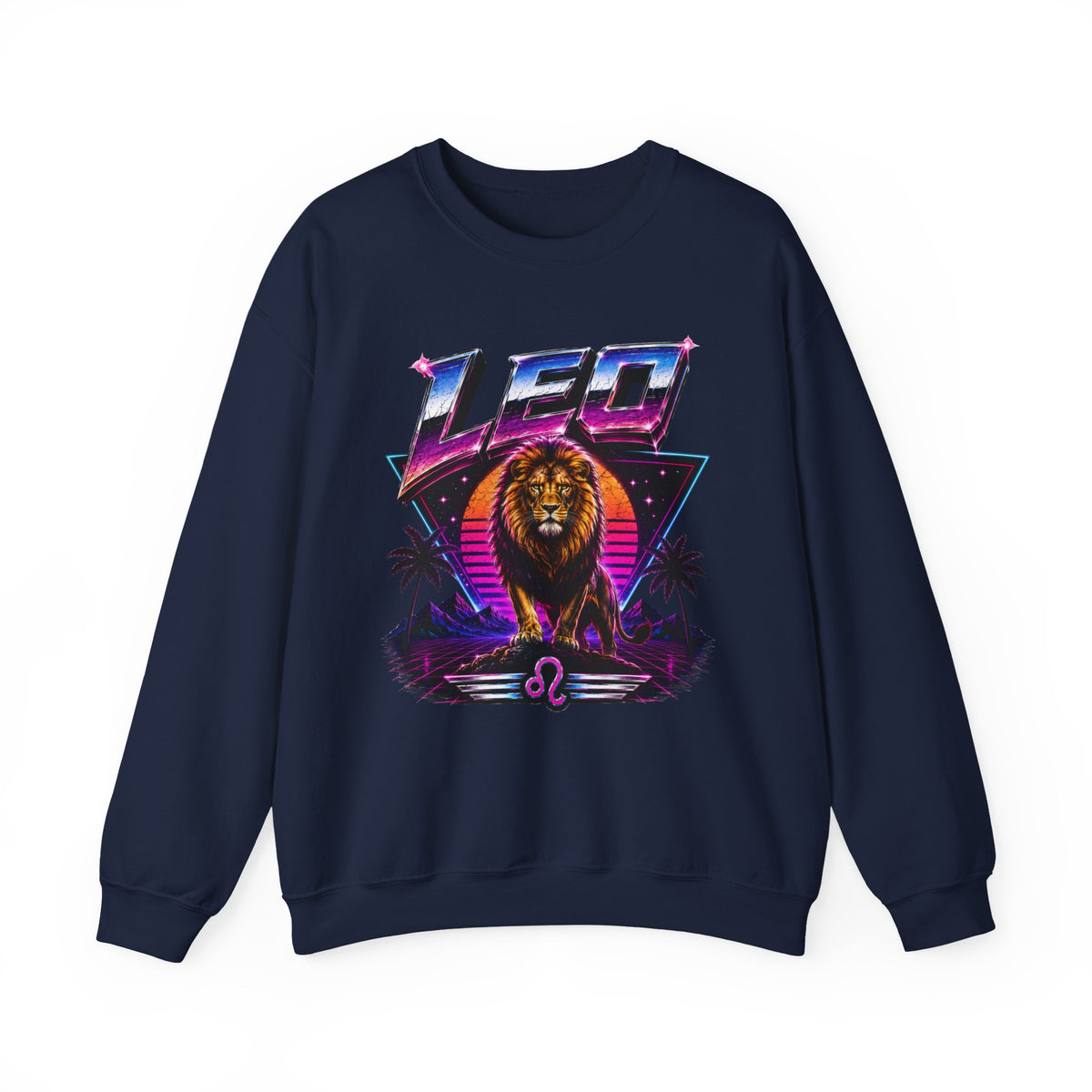 Leo Zodiac Crewneck Sweatshirt — Retro Neon Lion Astrology Design