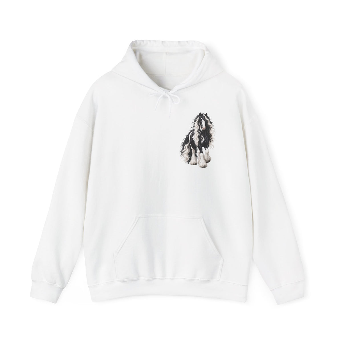 Gypsy Vanner Horse Pocket Hoodie — Small Chest Art, Equestrian Sweatshirt