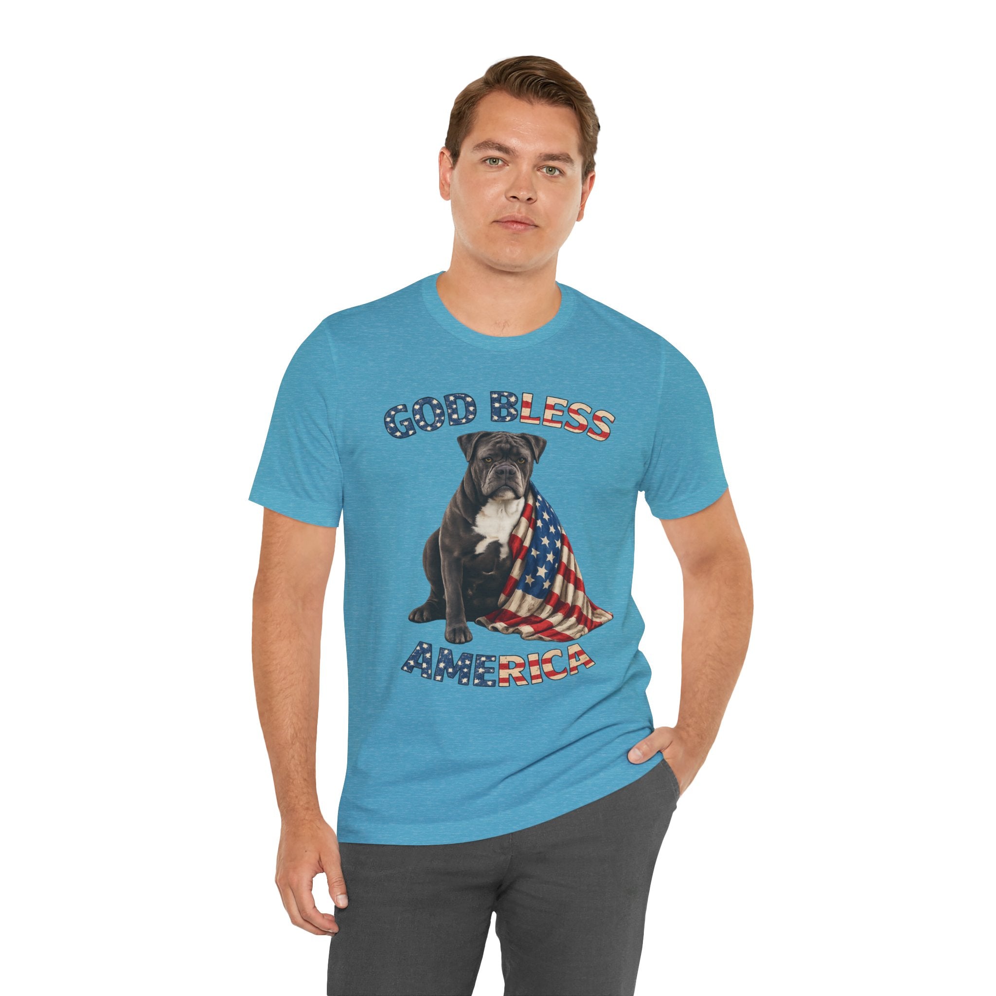 Patriotic Bulldog Tee – "God Bless America" USA Flag Dog T-Shirt
