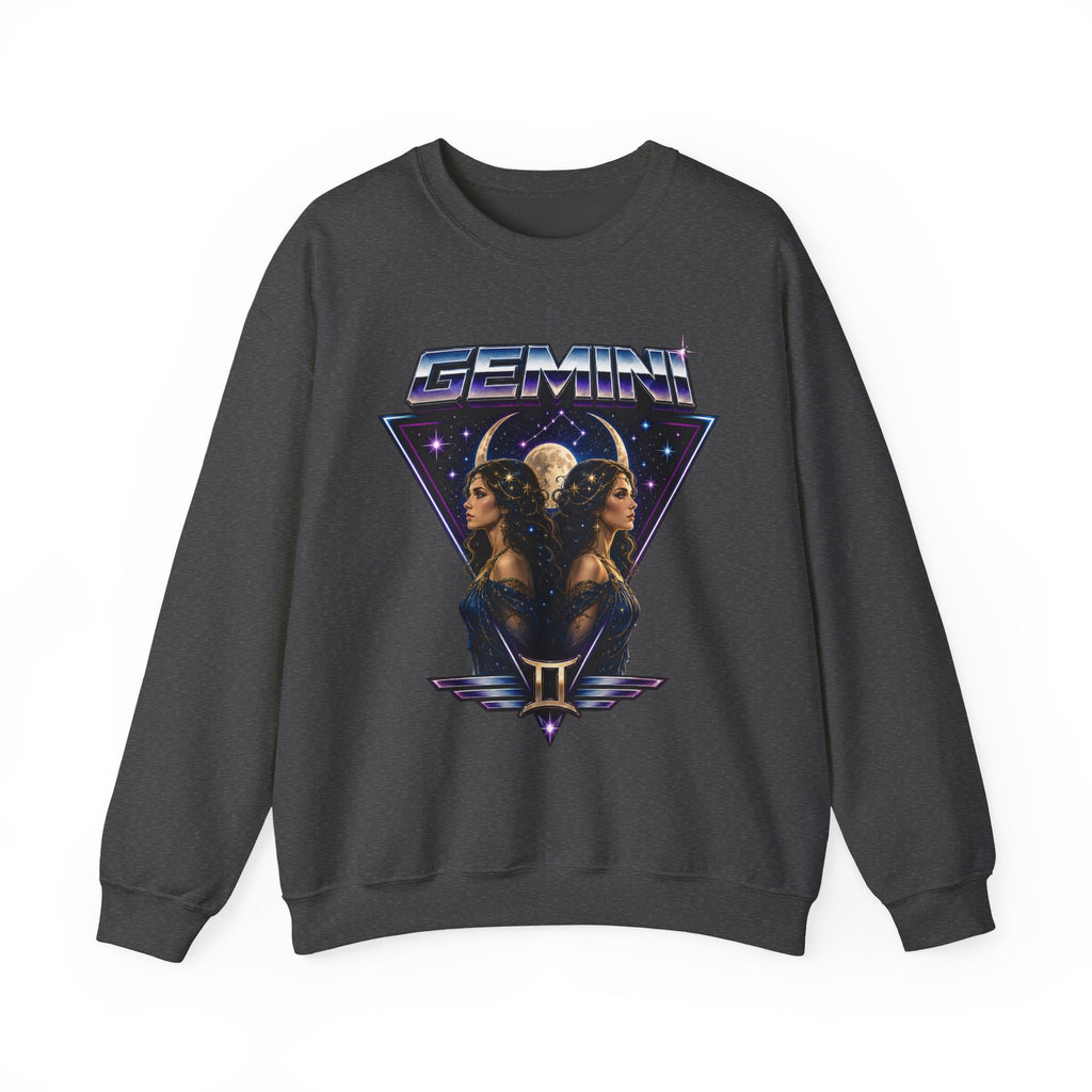 Gemini Zodiac Crewneck Sweatshirt — Retro Twin Astrology Graphic
