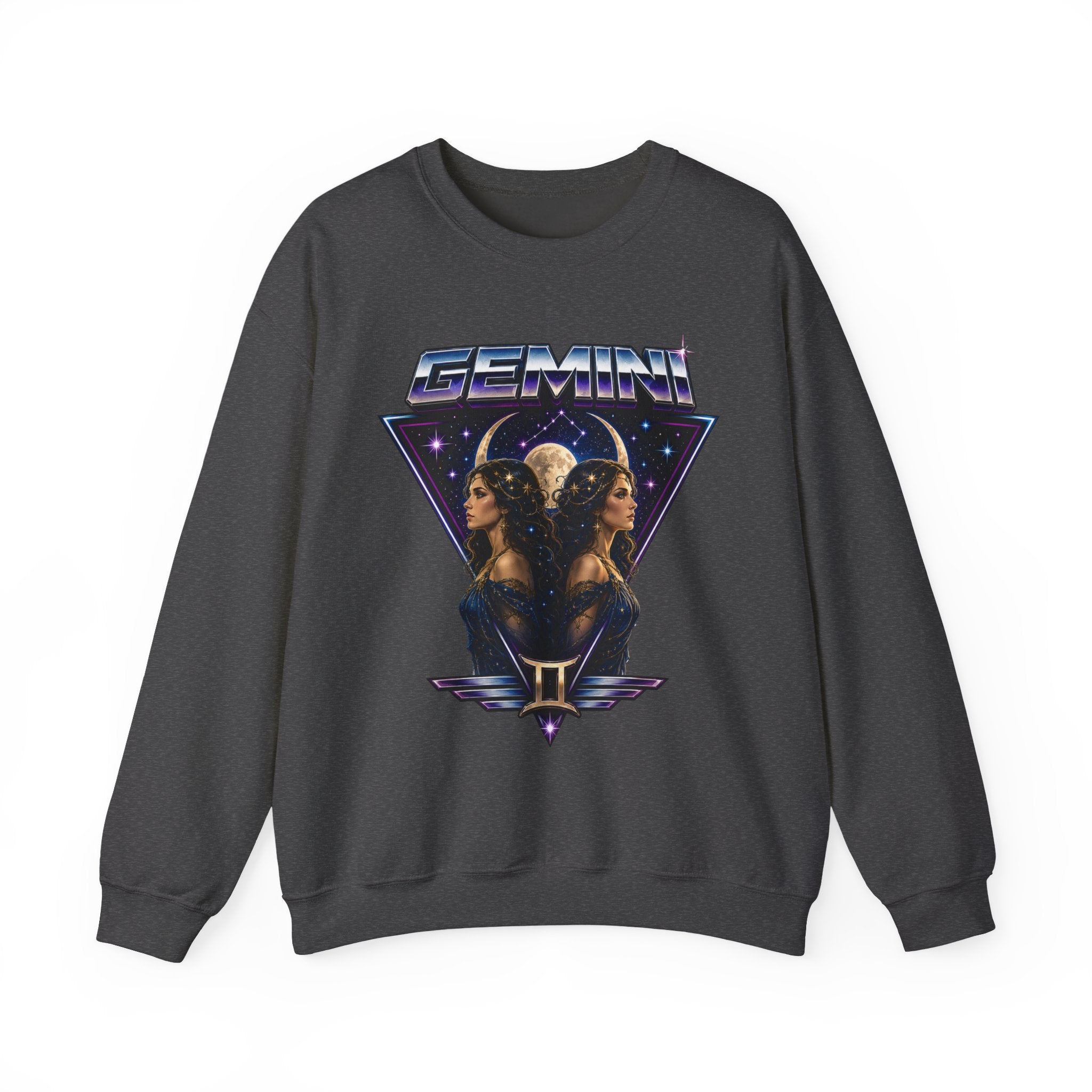 Gemini Zodiac Crewneck Sweatshirt — Retro Twin Astrology Graphic