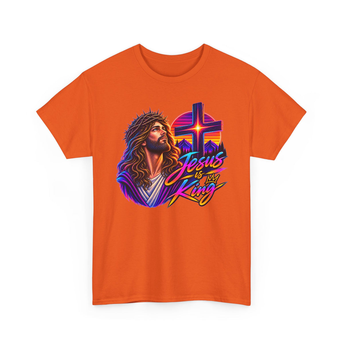 Jesus Is King T-Shirt — Neon Portrait Cross Christian Tee