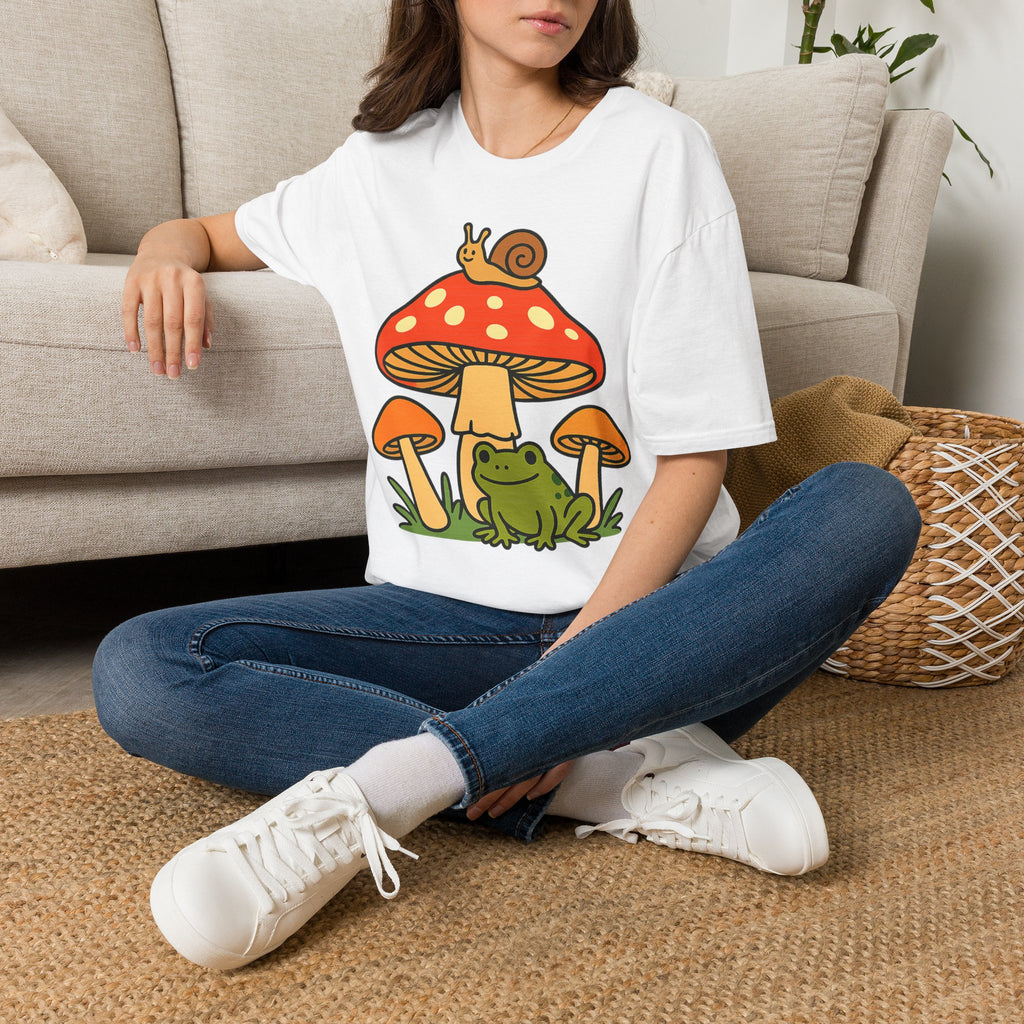 Mushroom Garden T-Shirt — Cute Snail & Frog Graphic Tee