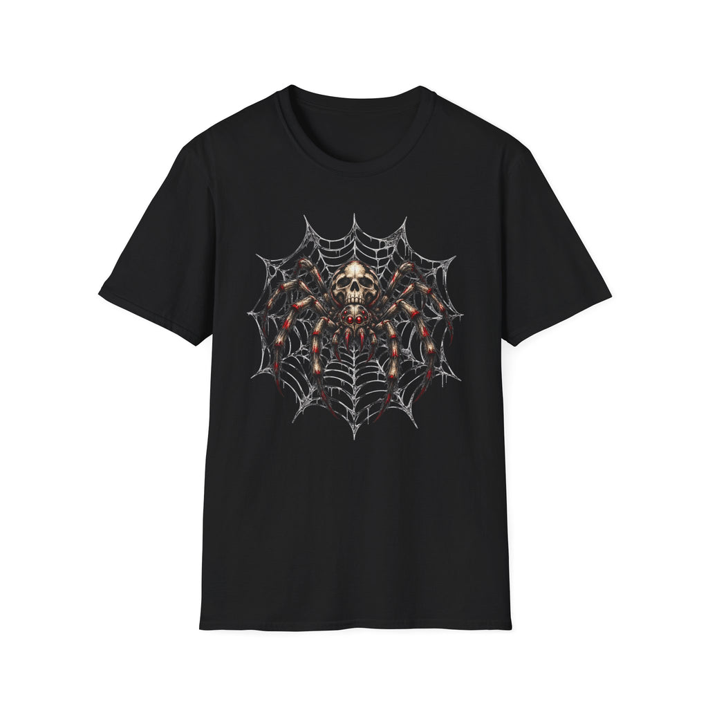 Skull Spider Web Graphic T-Shirt — Gothic Horror Halloween Tee