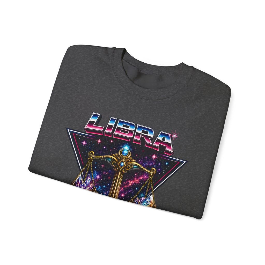 Libra Zodiac Crewneck Sweatshirt — Retro Cosmic Scales Astrology Graphic