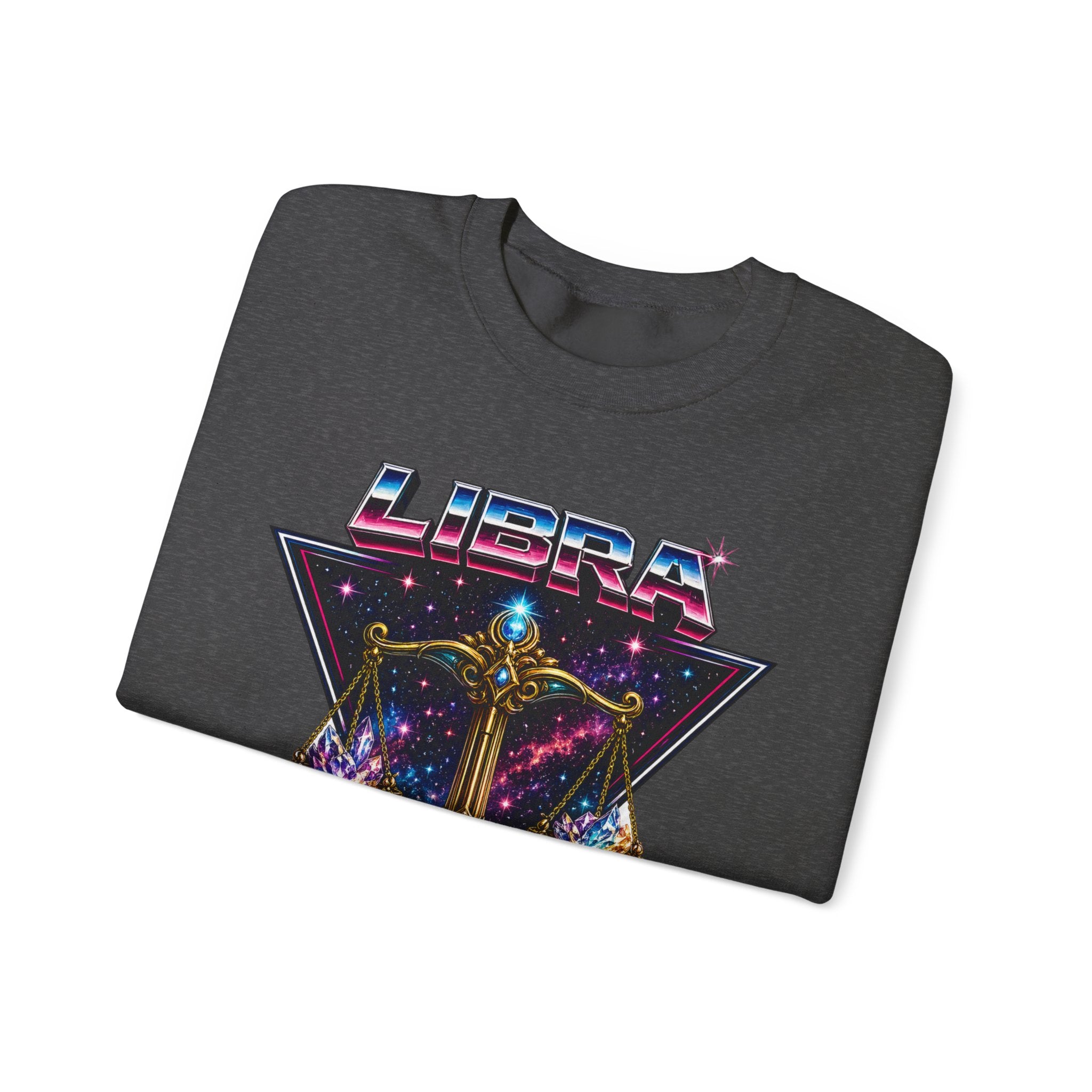Libra Zodiac Crewneck Sweatshirt — Retro Cosmic Scales Astrology Graphic