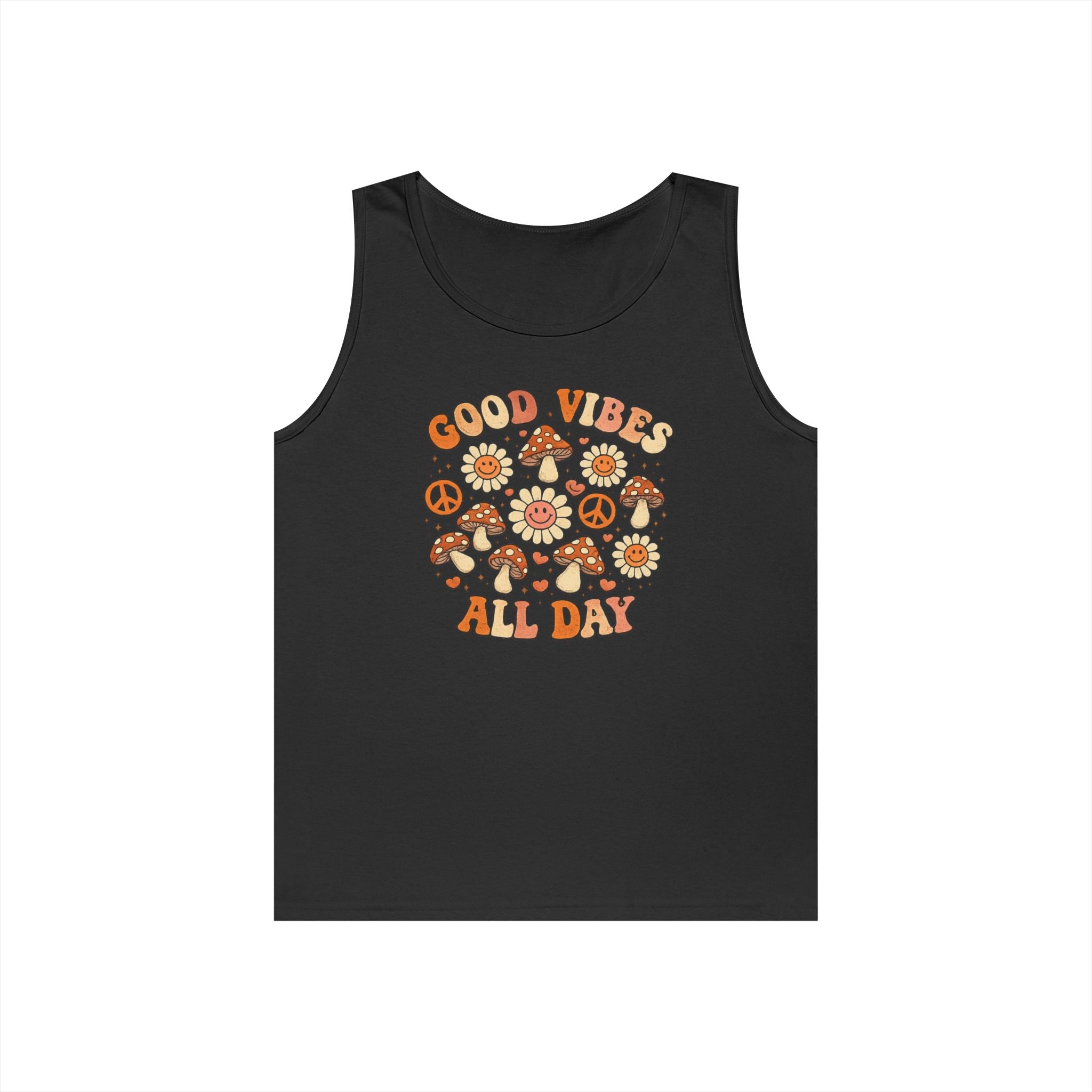 Boho-Good Vibes All Day Tank Top — Retro Mushroom Peace Floral Graphic