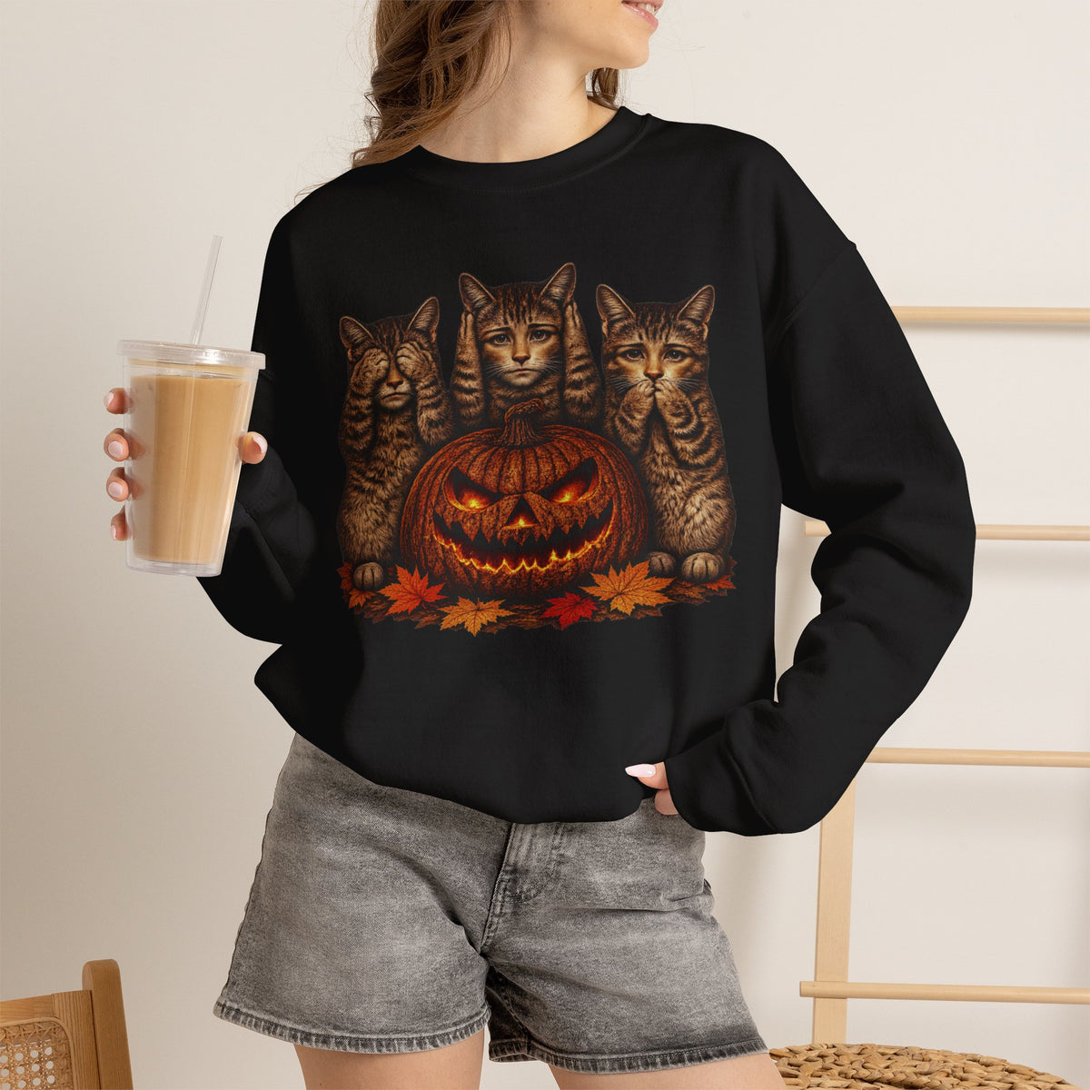 Halloween Cat Pumpkin Crewneck Sweatshirt